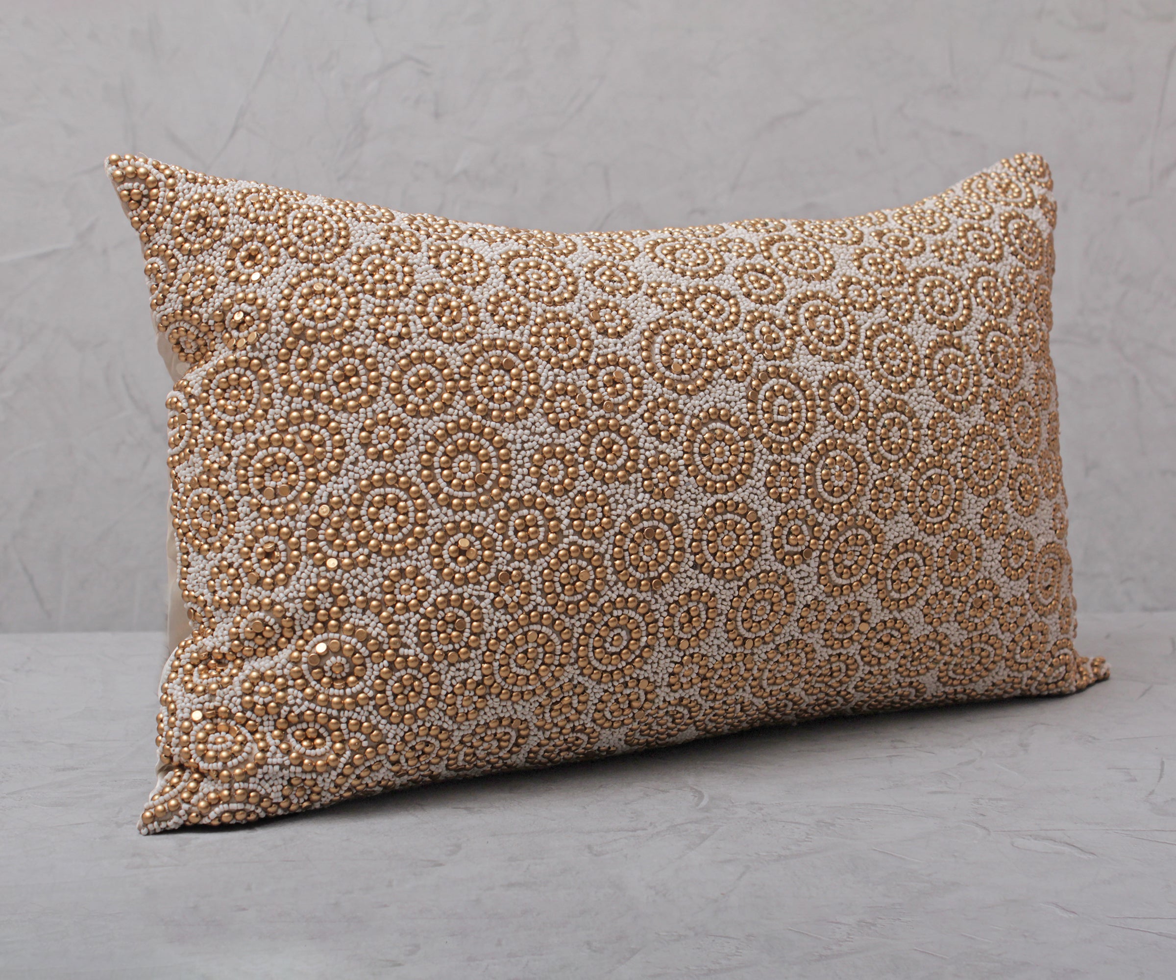 ENAMOR Gold Beaded Cushion Cover