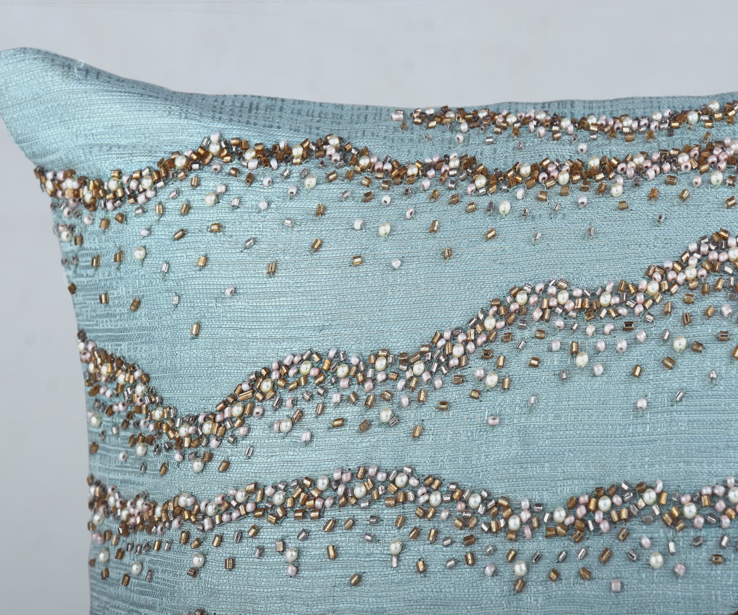 DELLA Light Blue Beaded Cushion Cover