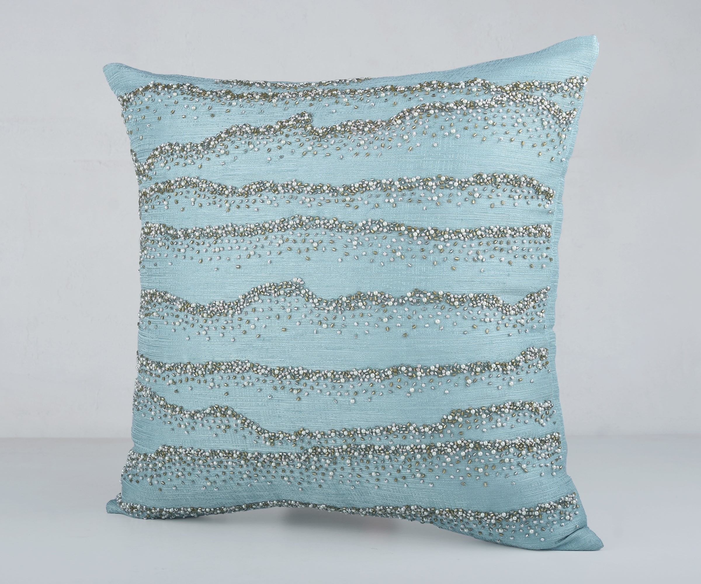DELLA Light Blue Beaded Cushion Cover