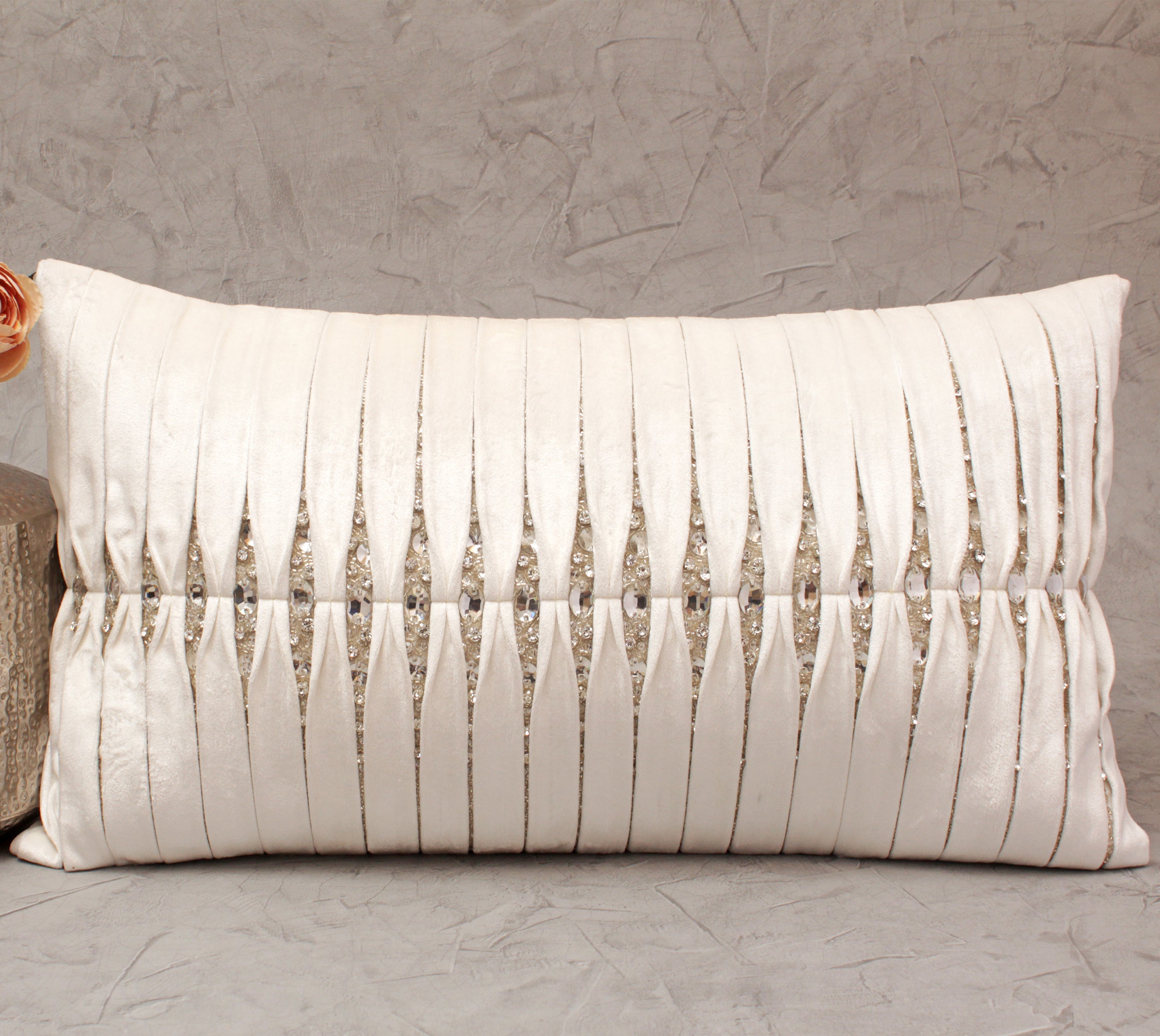 MIA Ivory Velvet Pleated Cushion Cover