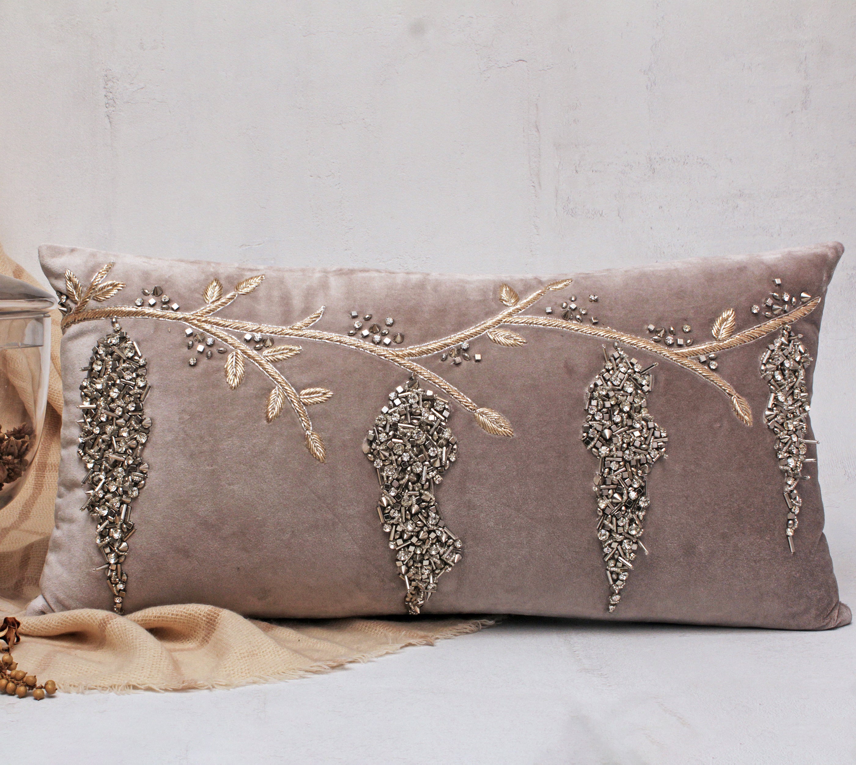 XENIA Grey Velvet Cushion Cover
