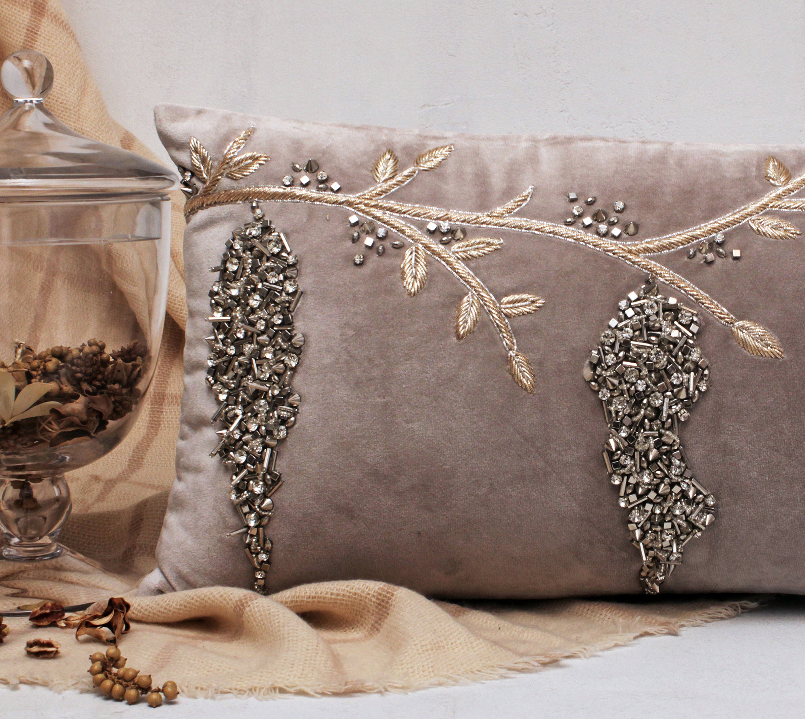 XENIA Grey Velvet Cushion Cover