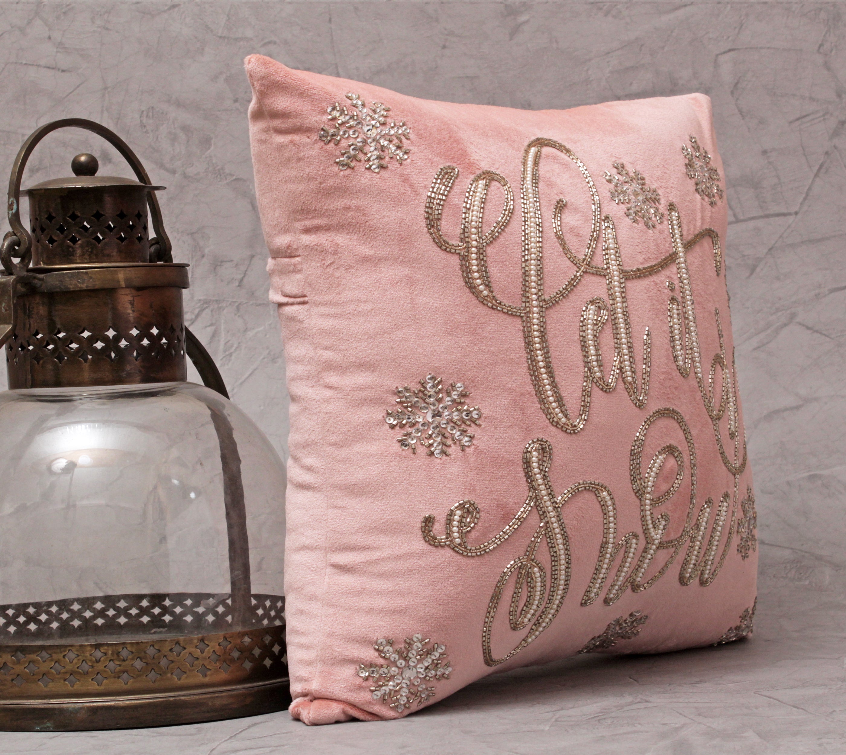 CHRISTMAS Pink Velvet Cushion Cover