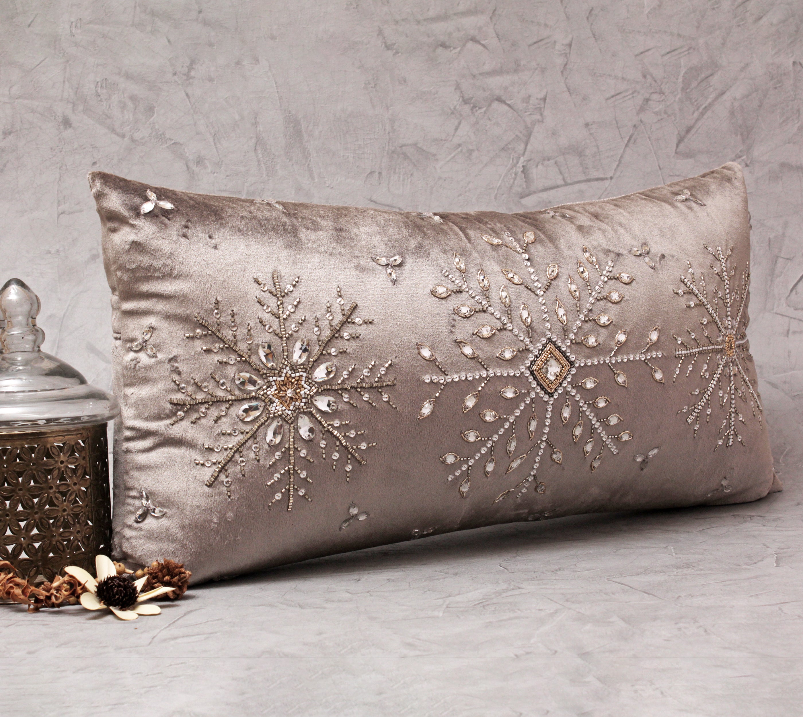 CHRISTMAS Grey Velvet Cushion Cover