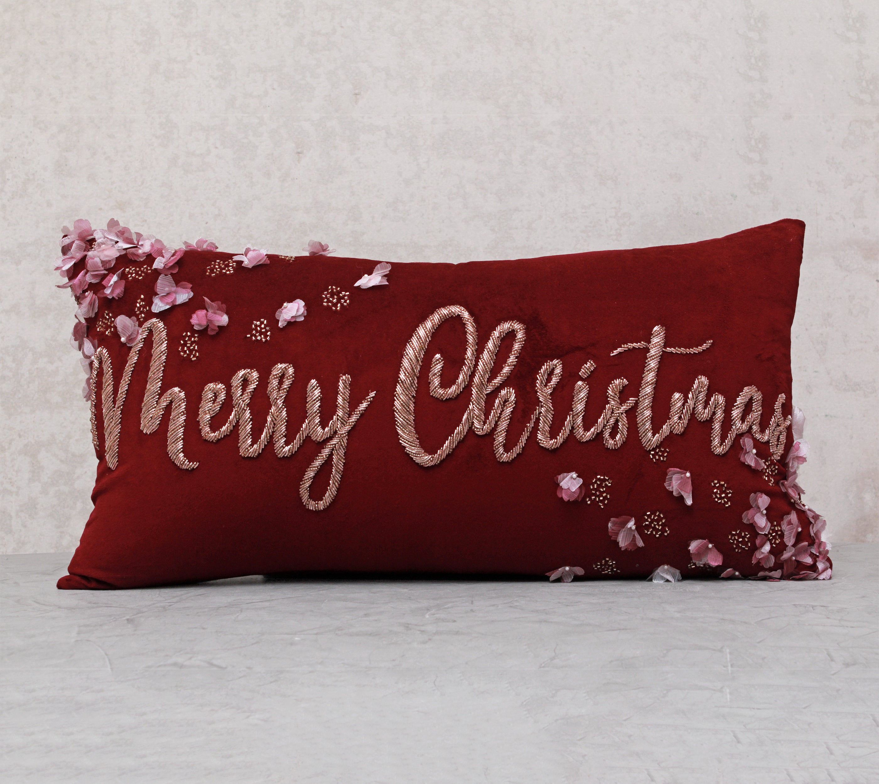 CHRISTMAS Burgandy Velvet Cushion Cover