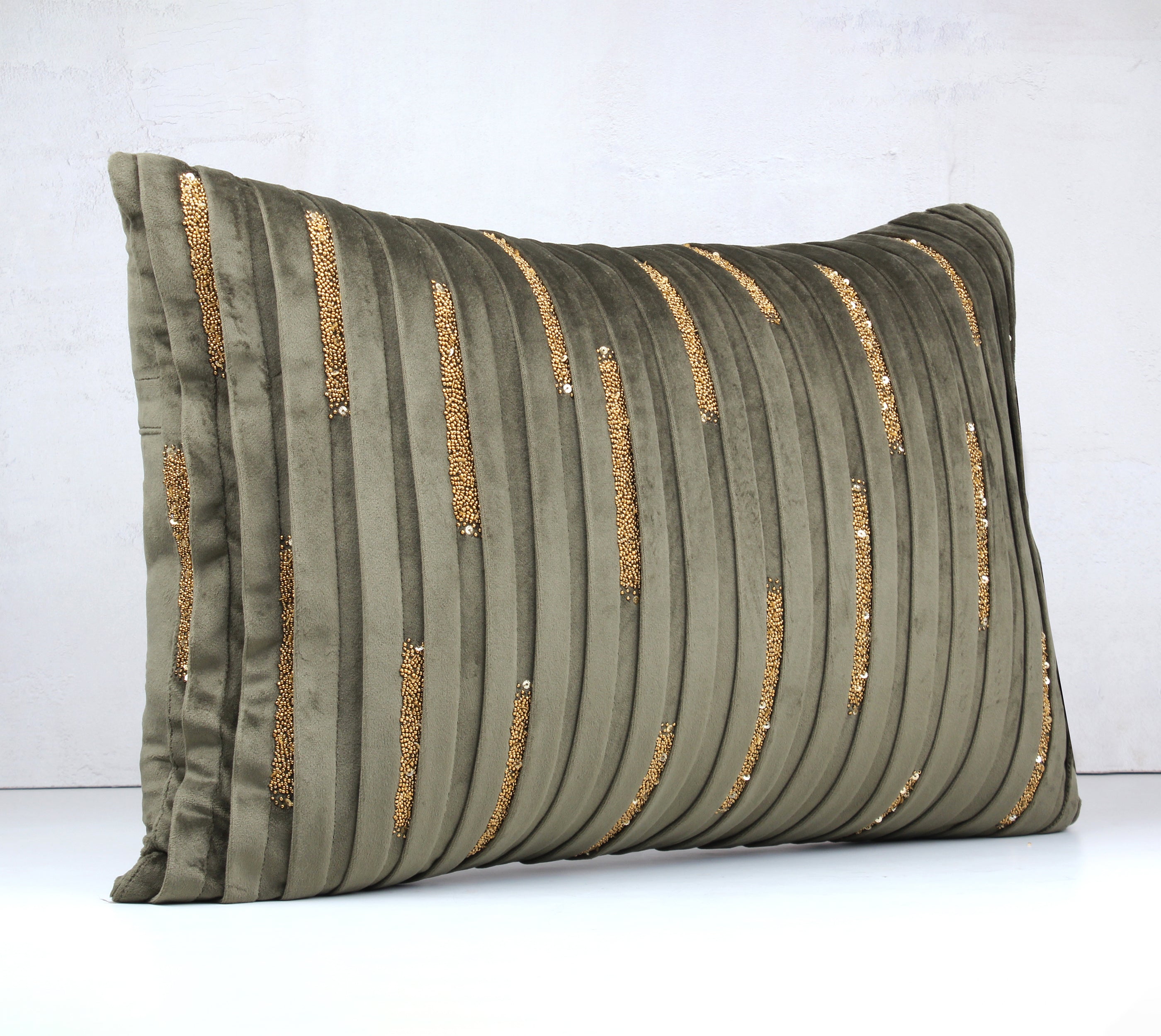 NOVA Green Velvet Pleated Cushion Cover