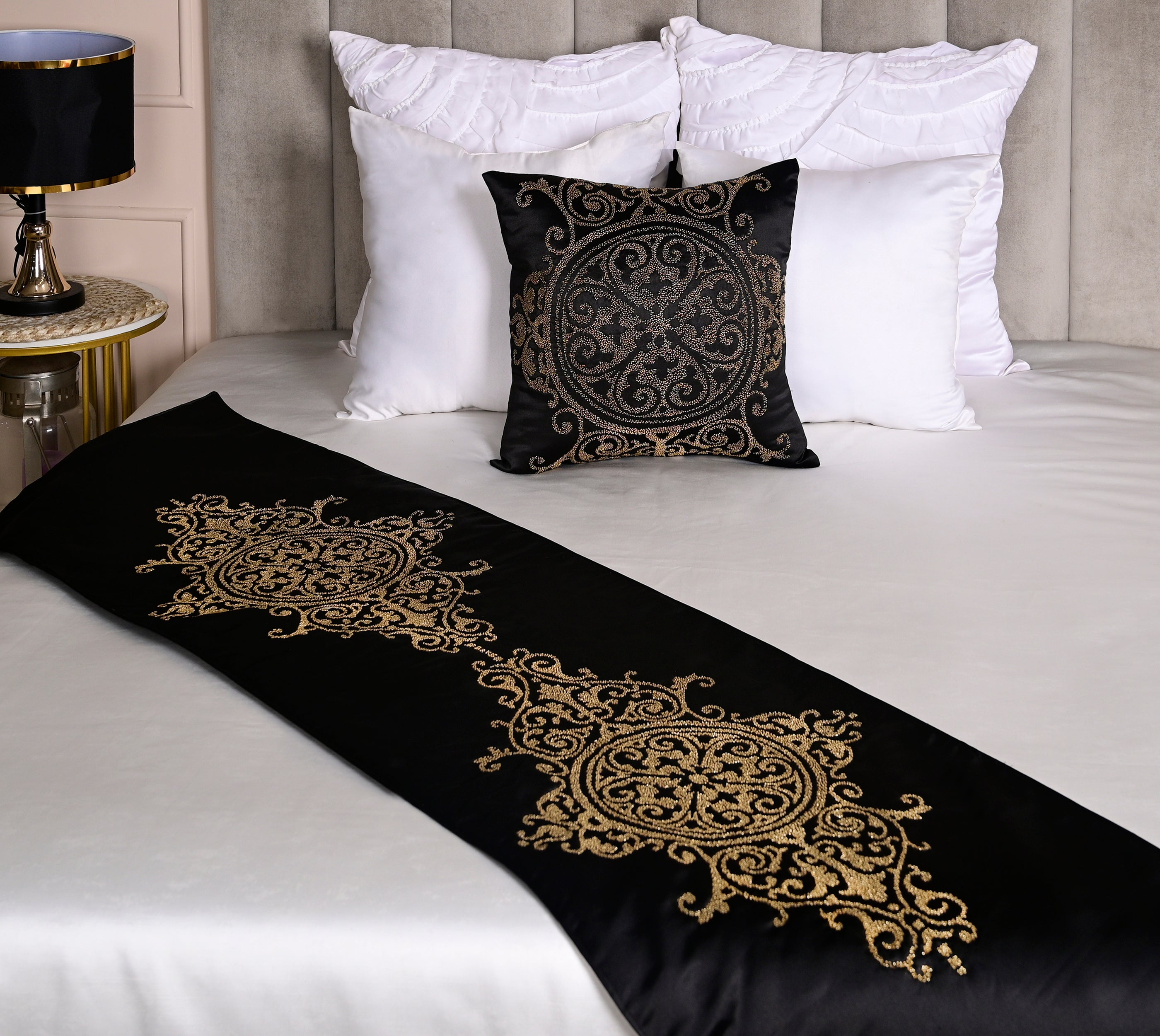 Black and Gold Bed Runner Set