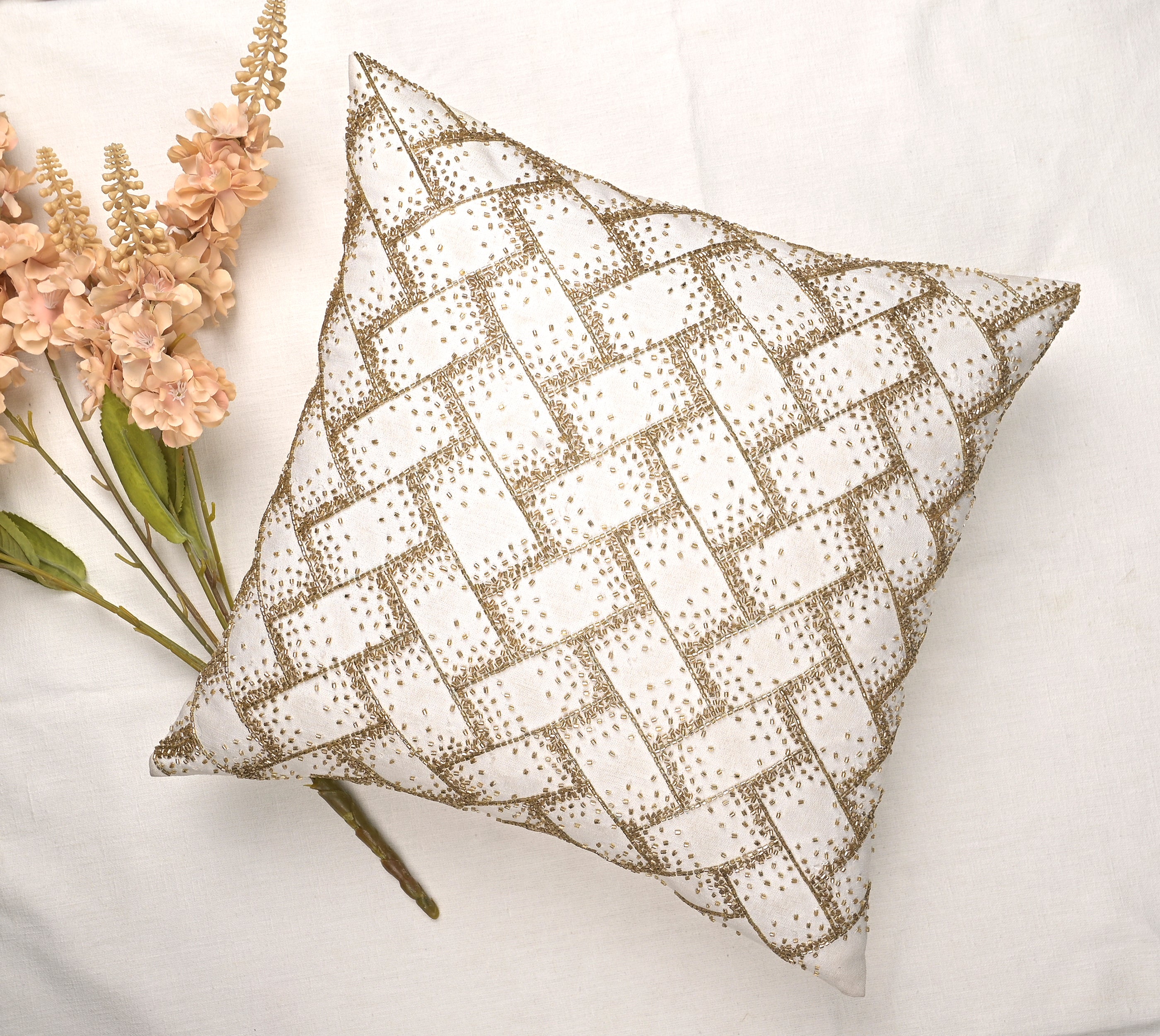 MIDAS White Beaded Cushion Cover