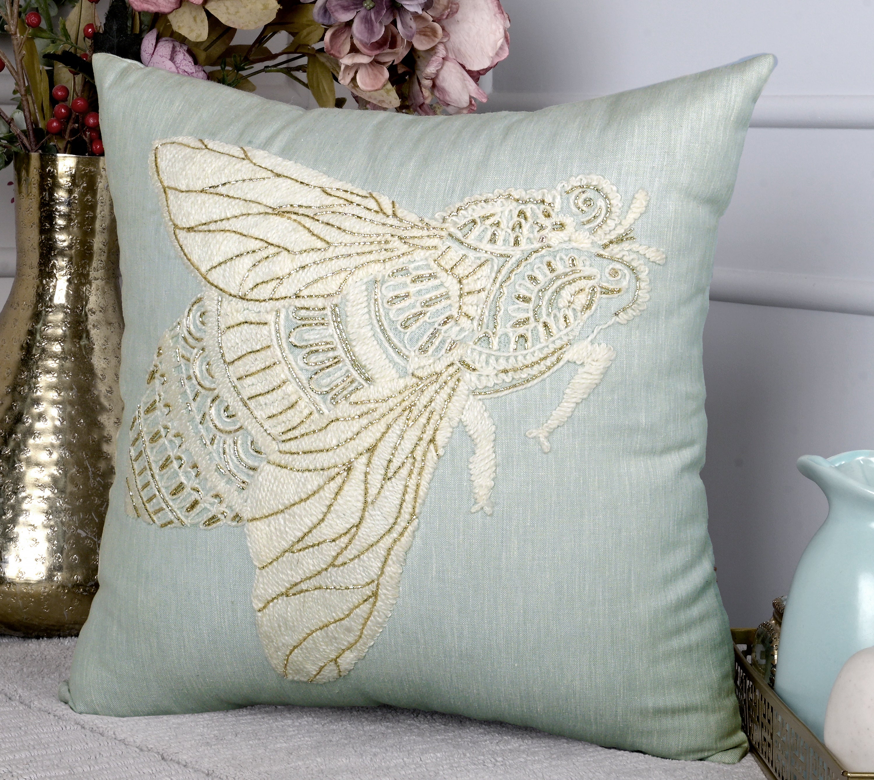 PALASH Mint Linen Cushion Cover