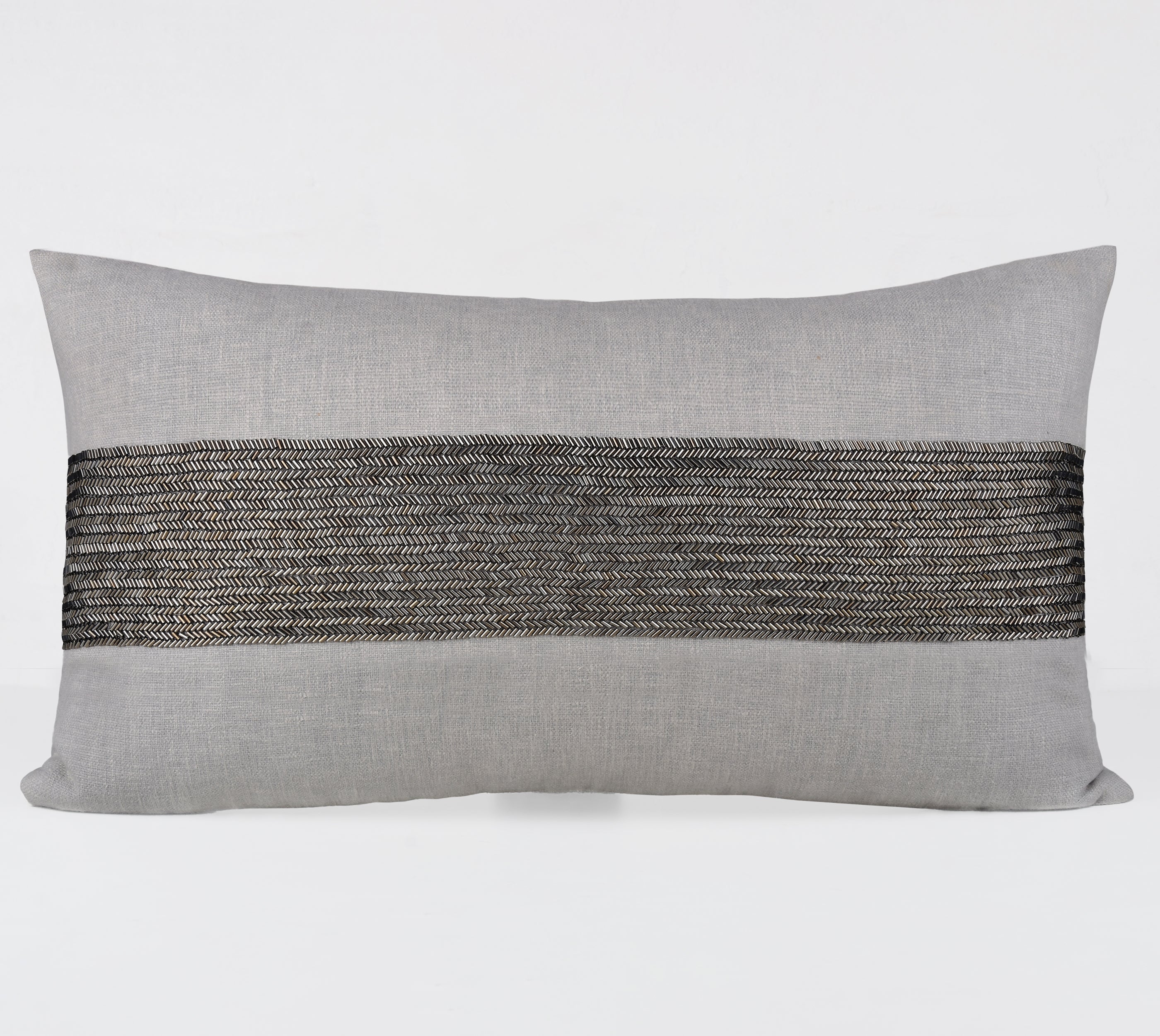 LUNA Grey Beaded Cotton Cushion Cover