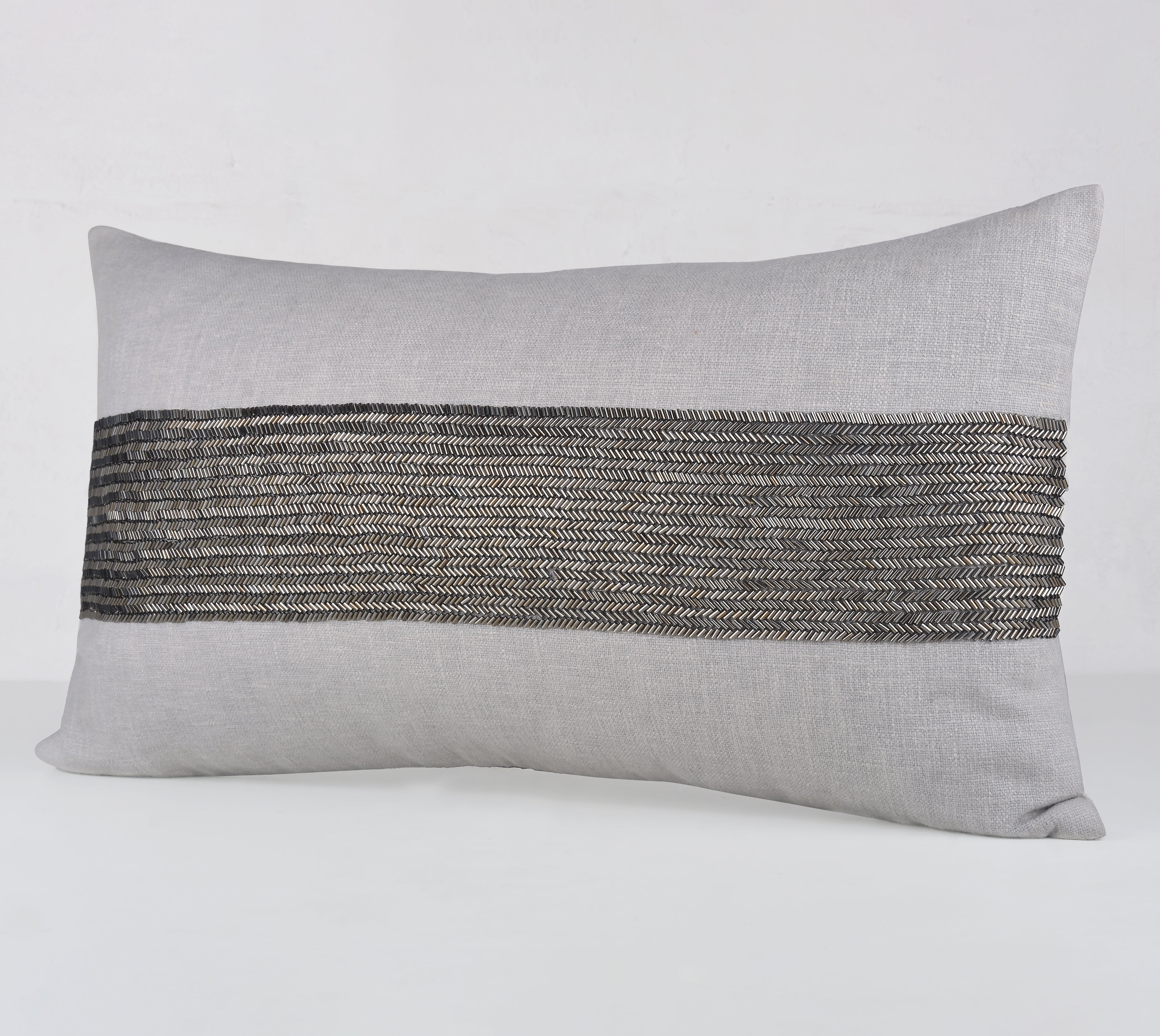 LUNA Grey Beaded Cotton Cushion Cover