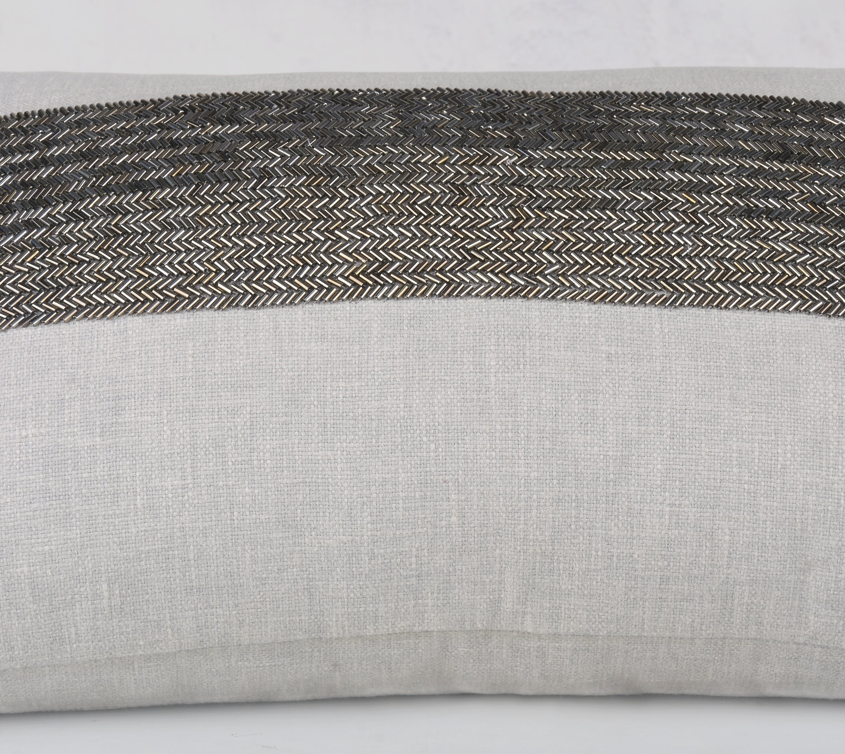 LUNA Grey Beaded Cotton Cushion Cover