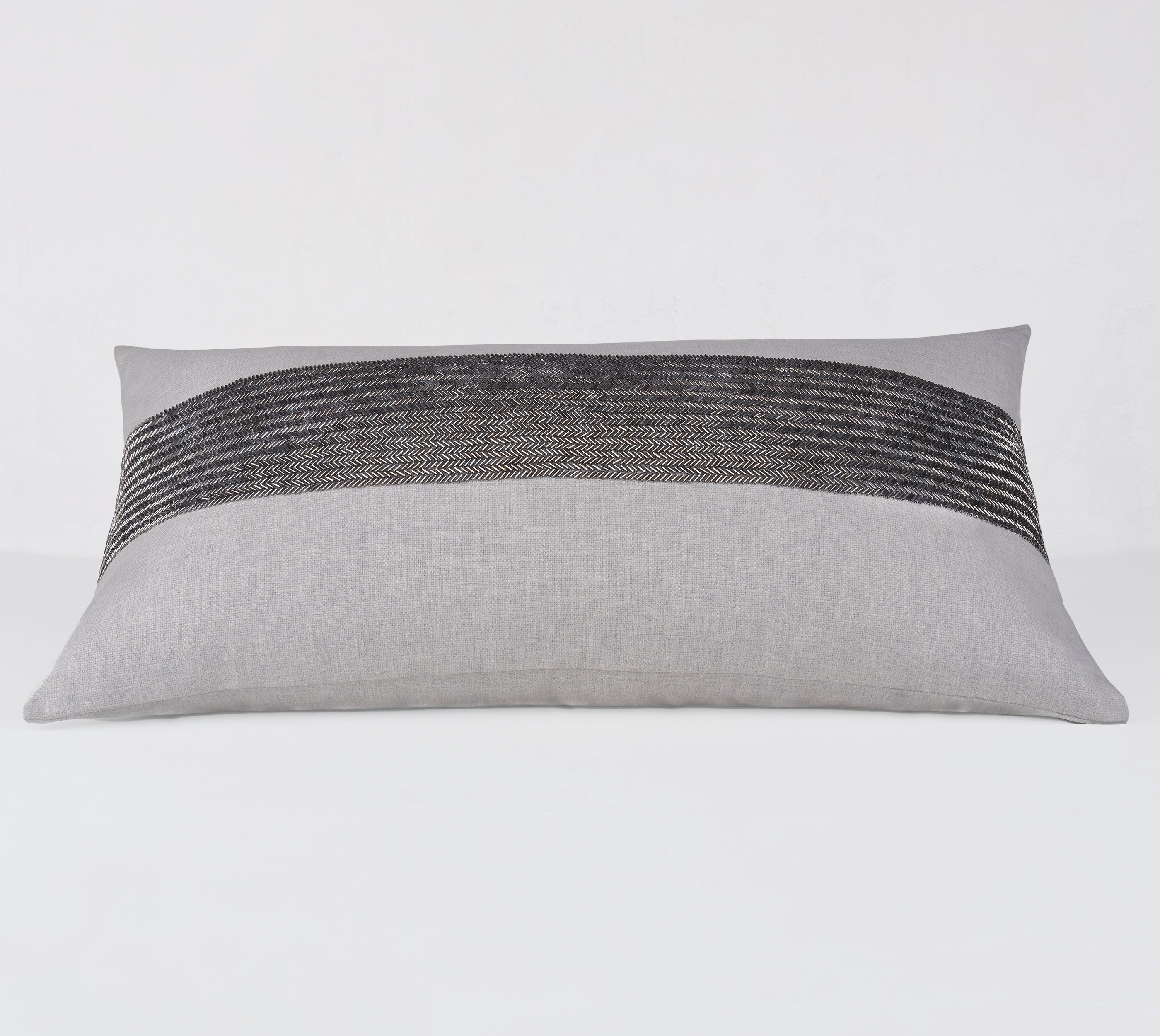 LUNA Grey Beaded Cotton Cushion Cover