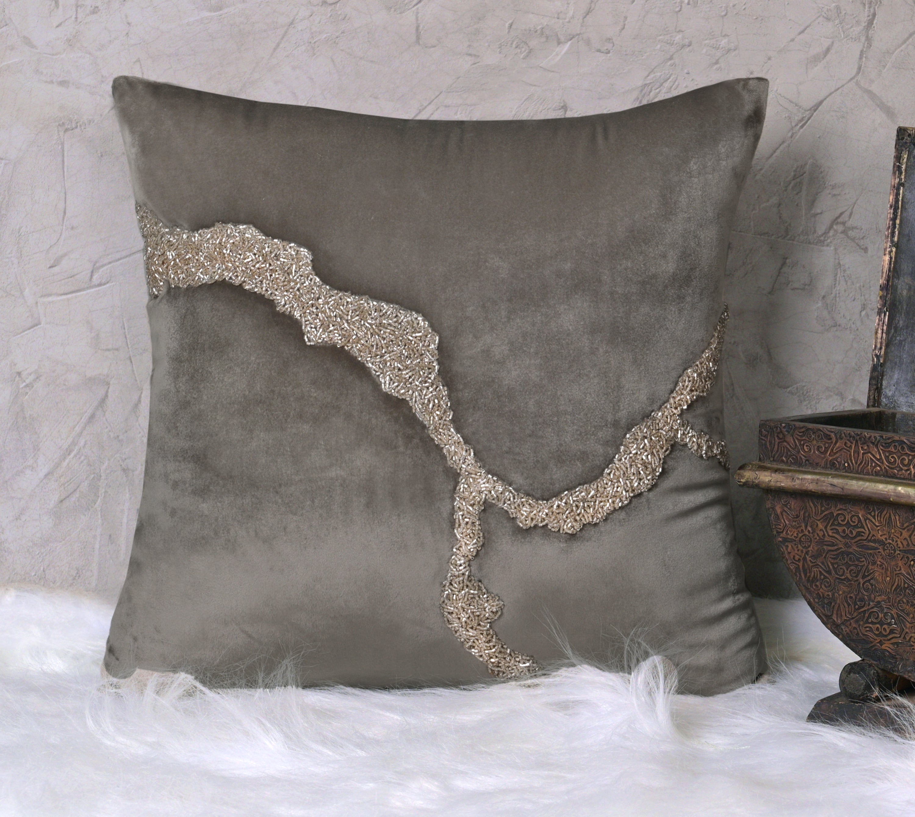 AURORA Grey Velvet Cushion Cover