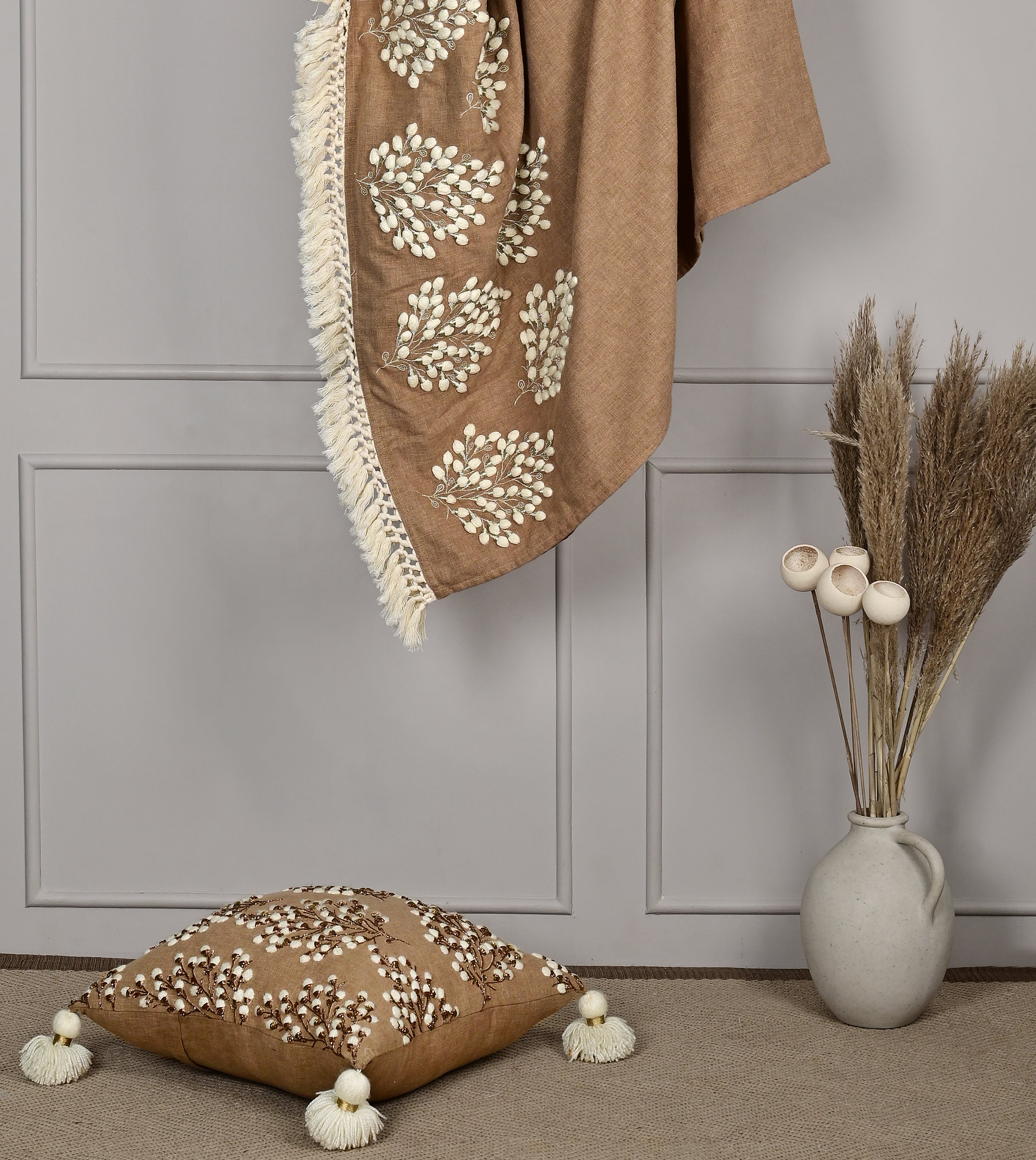 Isabella Light Brown Cotton Throw