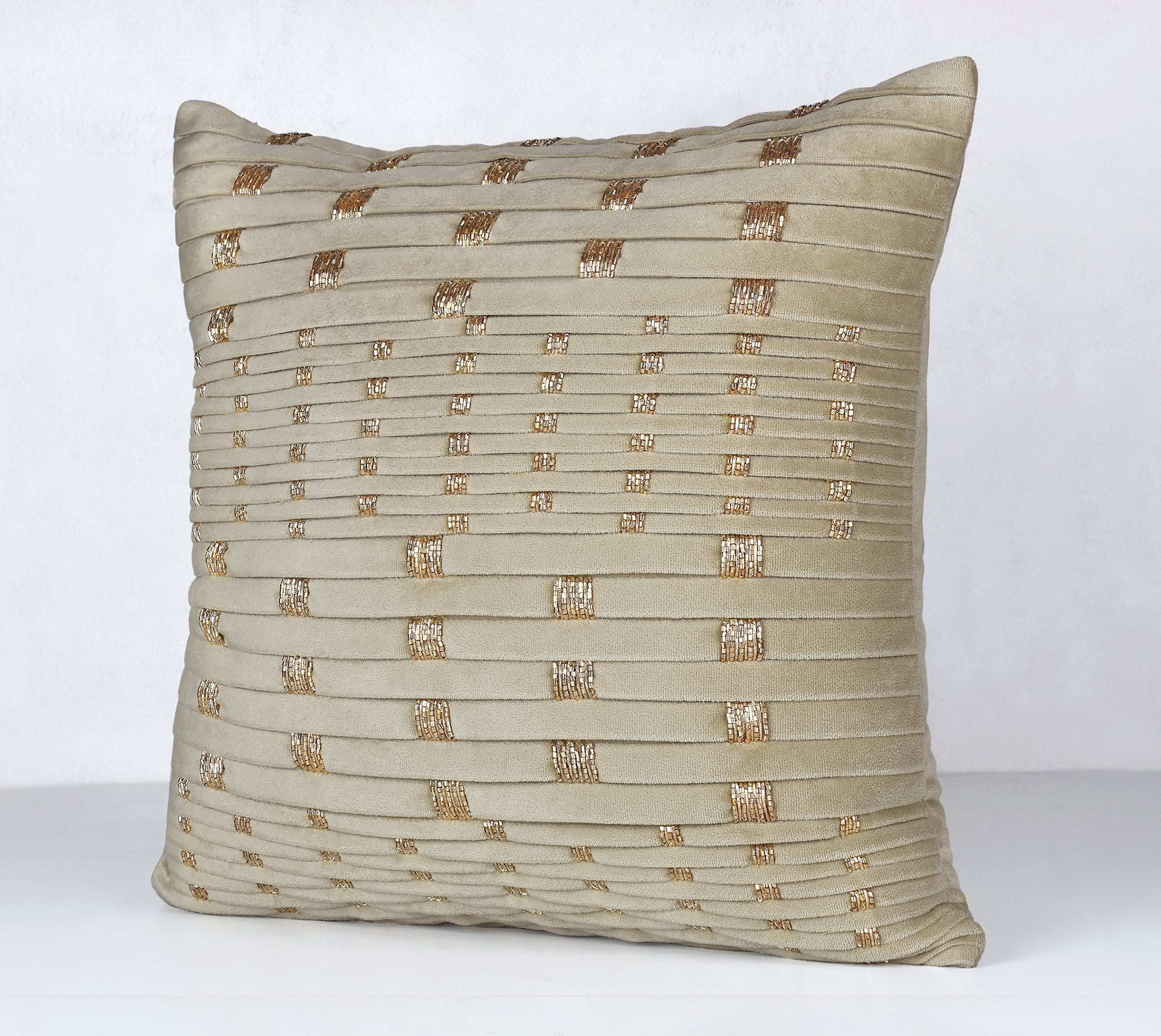 NOVA Gold Pleated Velvet Cushion Cover