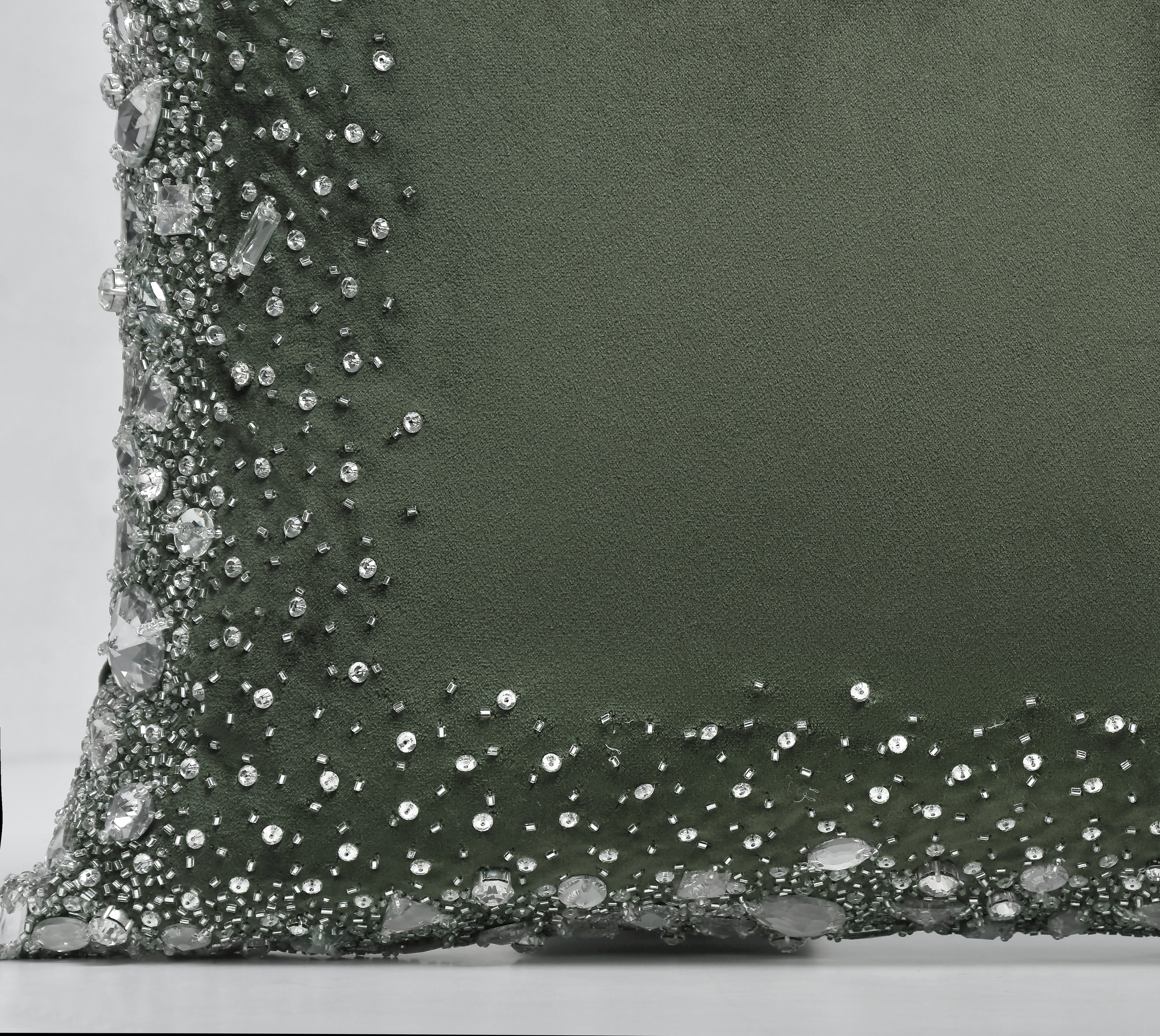 LUMIERE Green Velvet Bling Cushion Cover