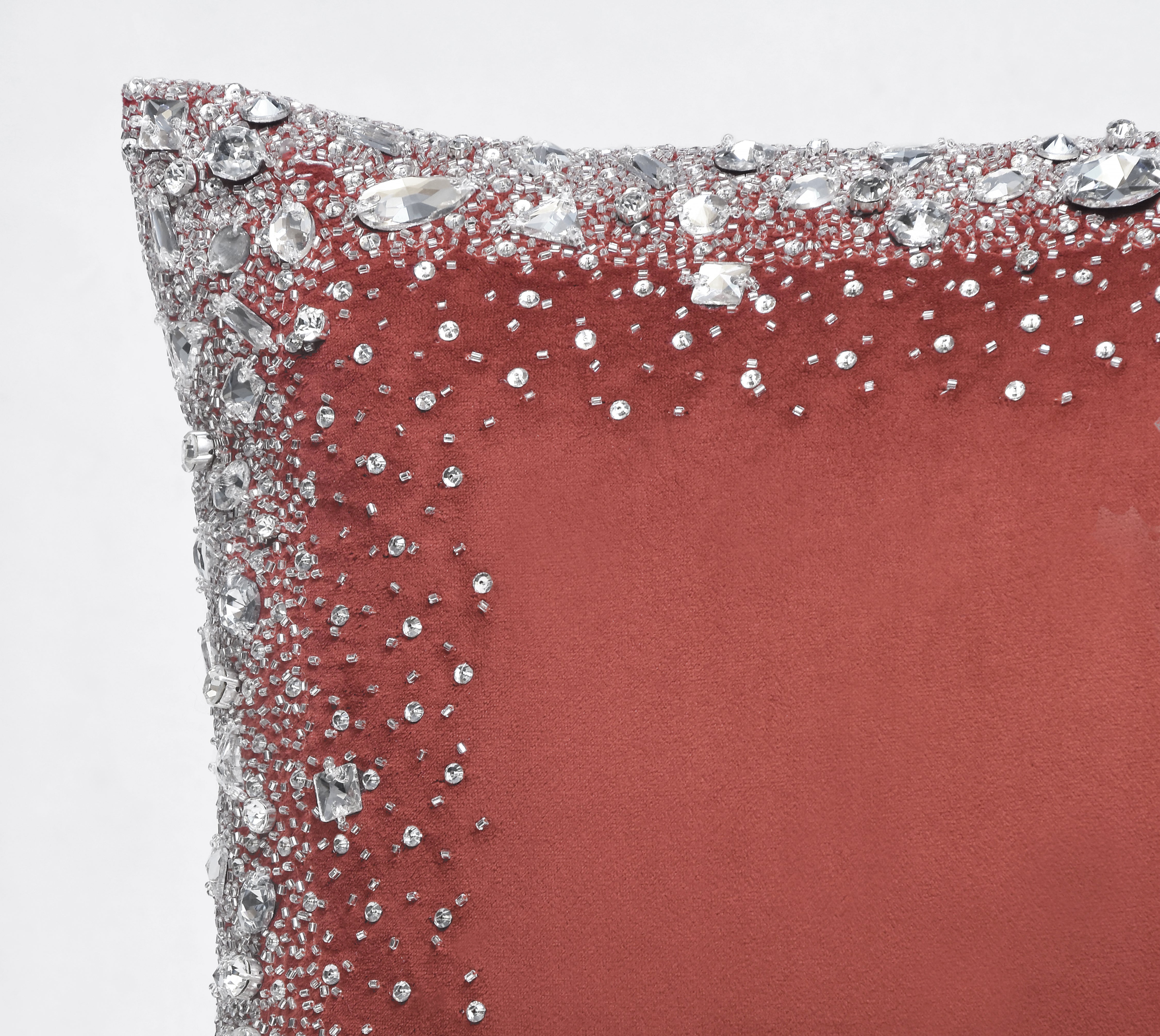 LUMIERE Light Coral Velvet Bling Cushion Cover