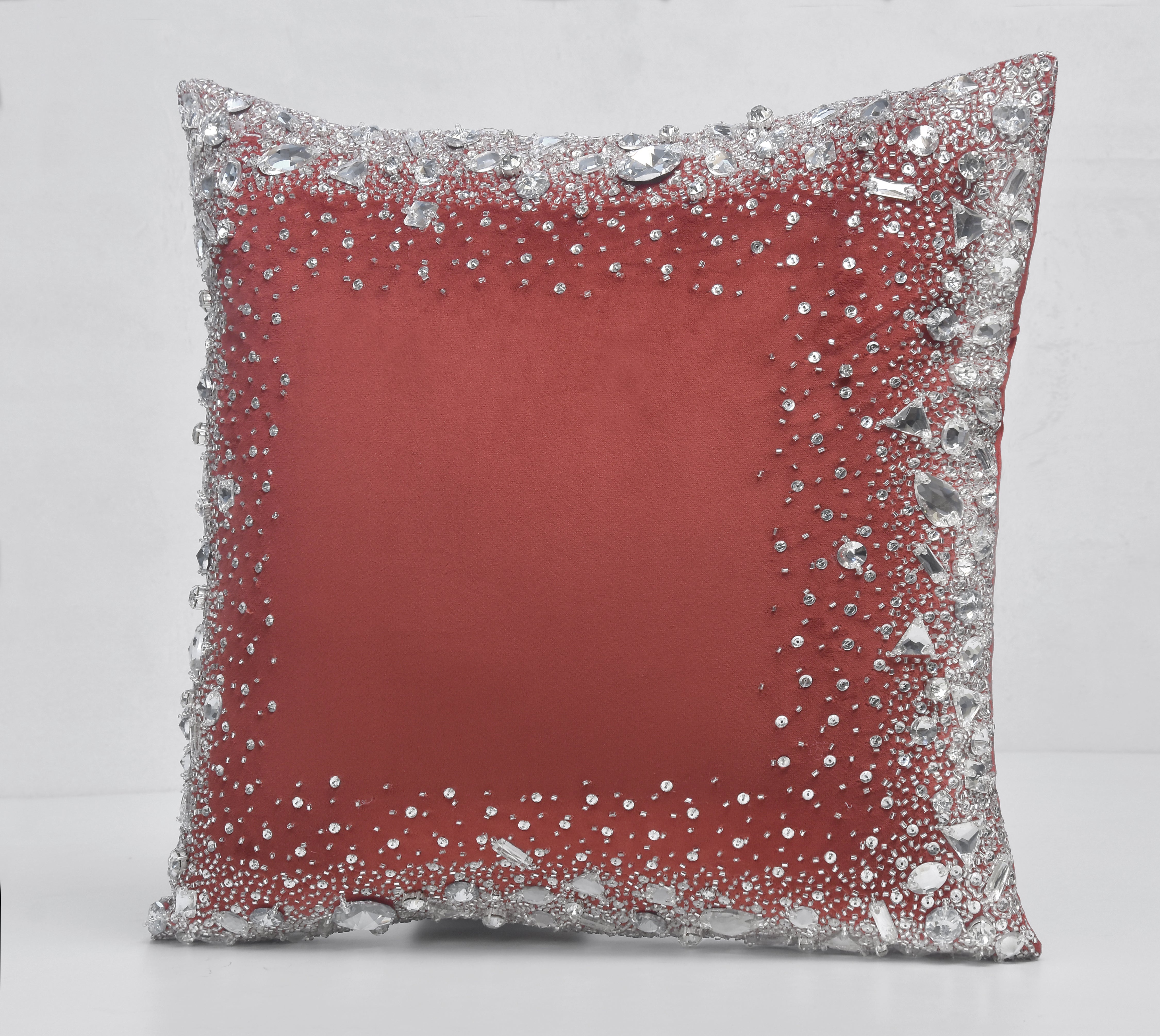 LUMIERE Light Coral Velvet Bling Cushion Cover
