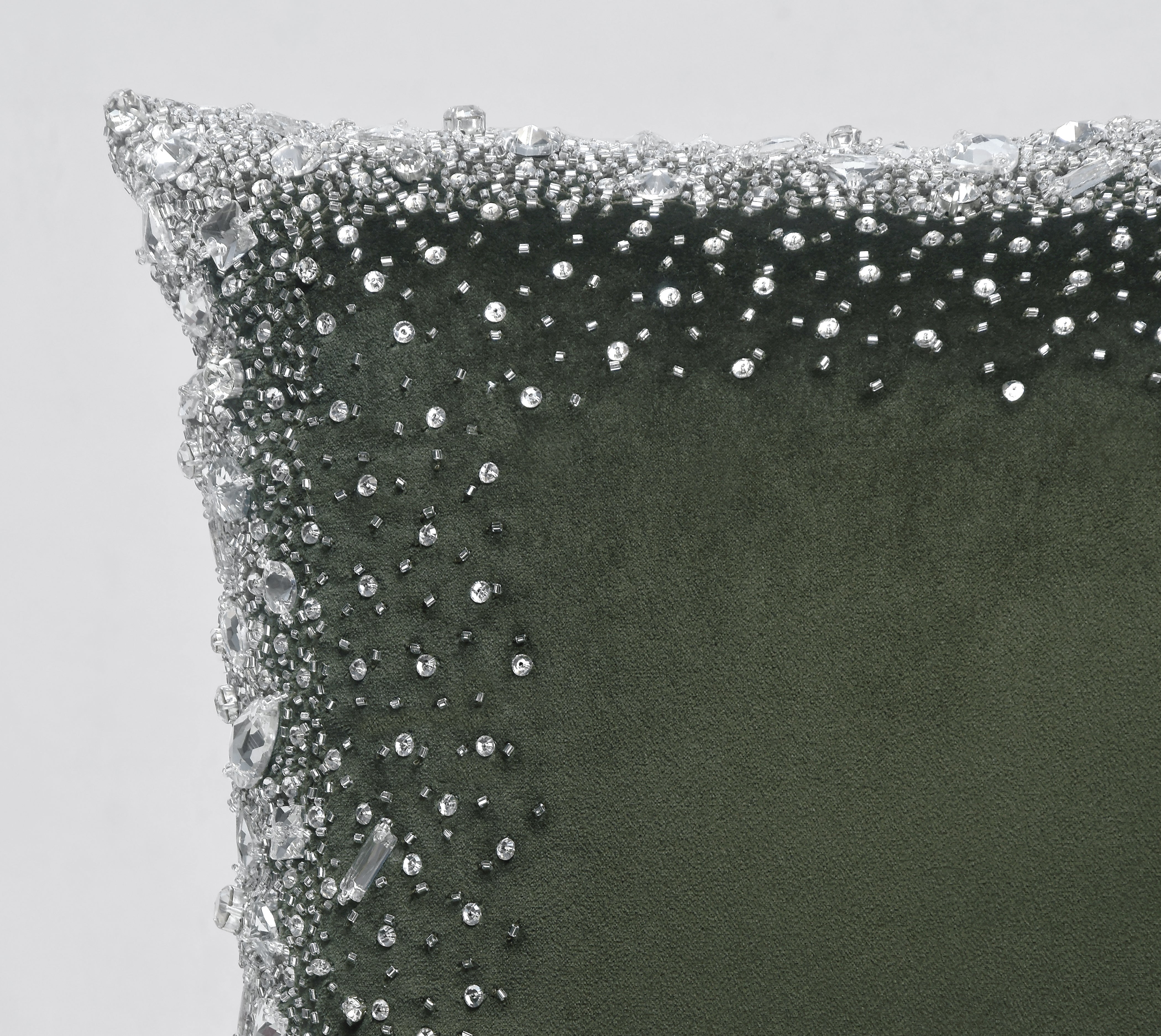 LUMIERE Green Velvet Bling Cushion Cover