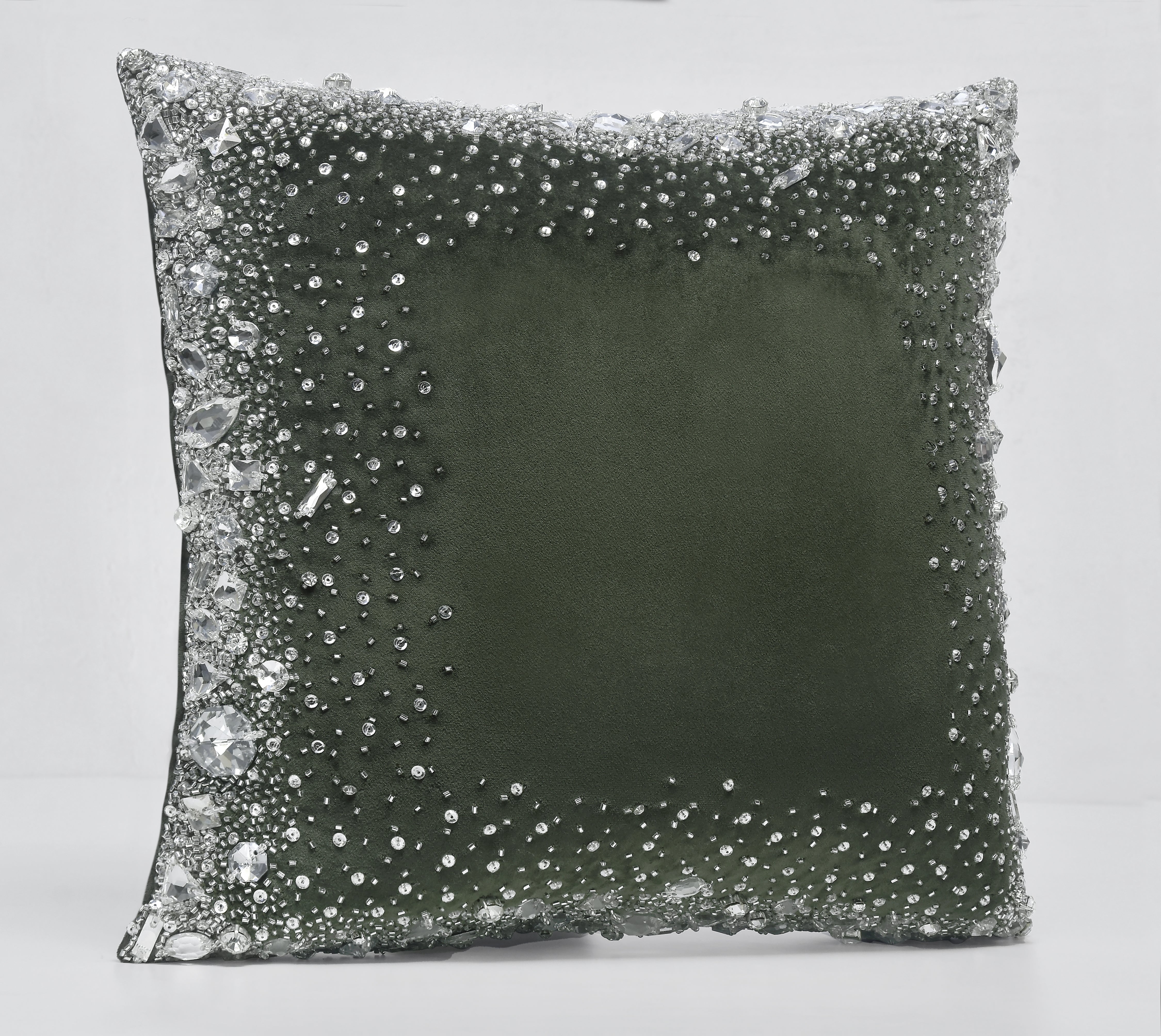 LUMIERE Green Velvet Bling Cushion Cover