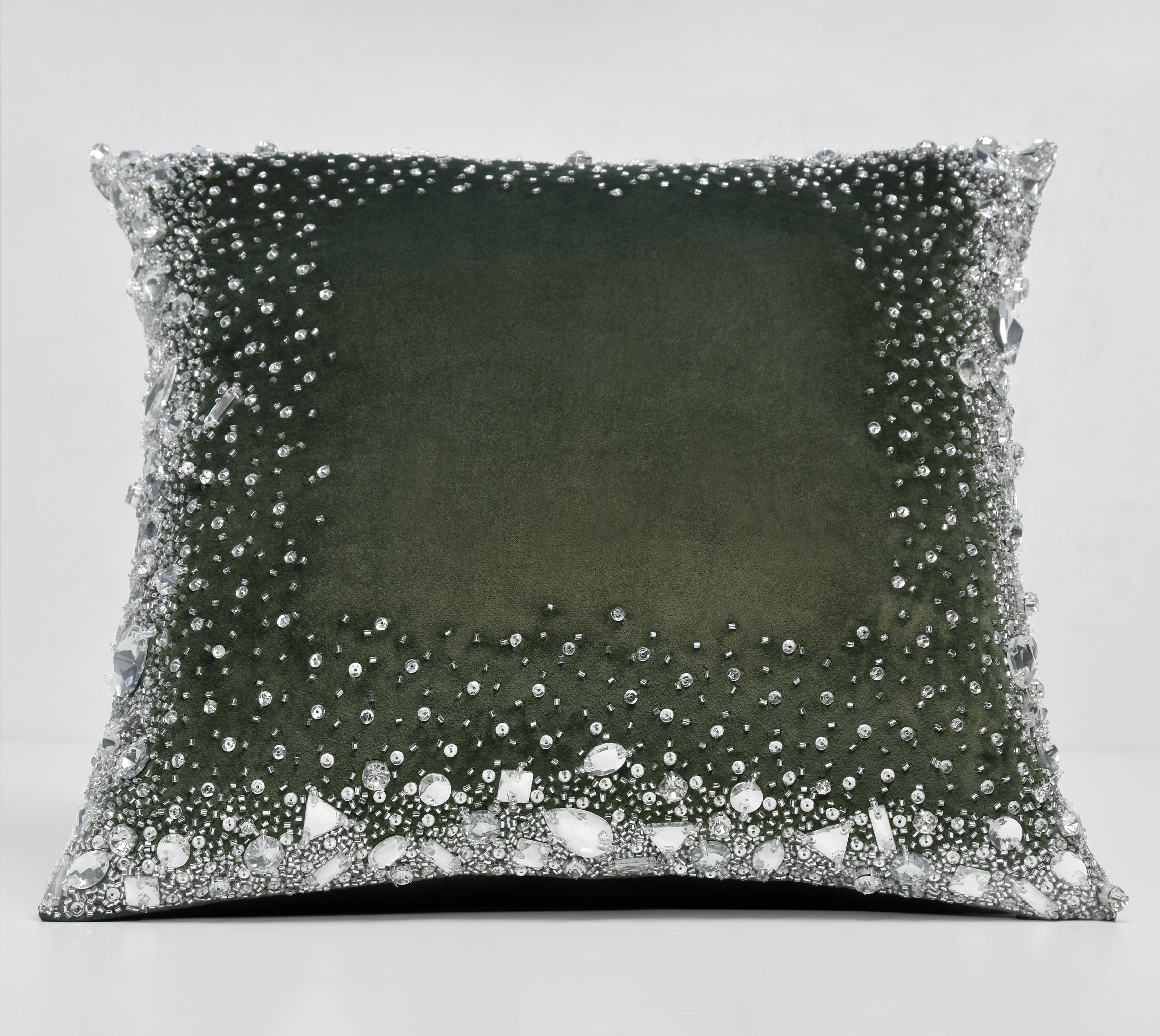 LUMIERE Green Velvet Bling Cushion Cover