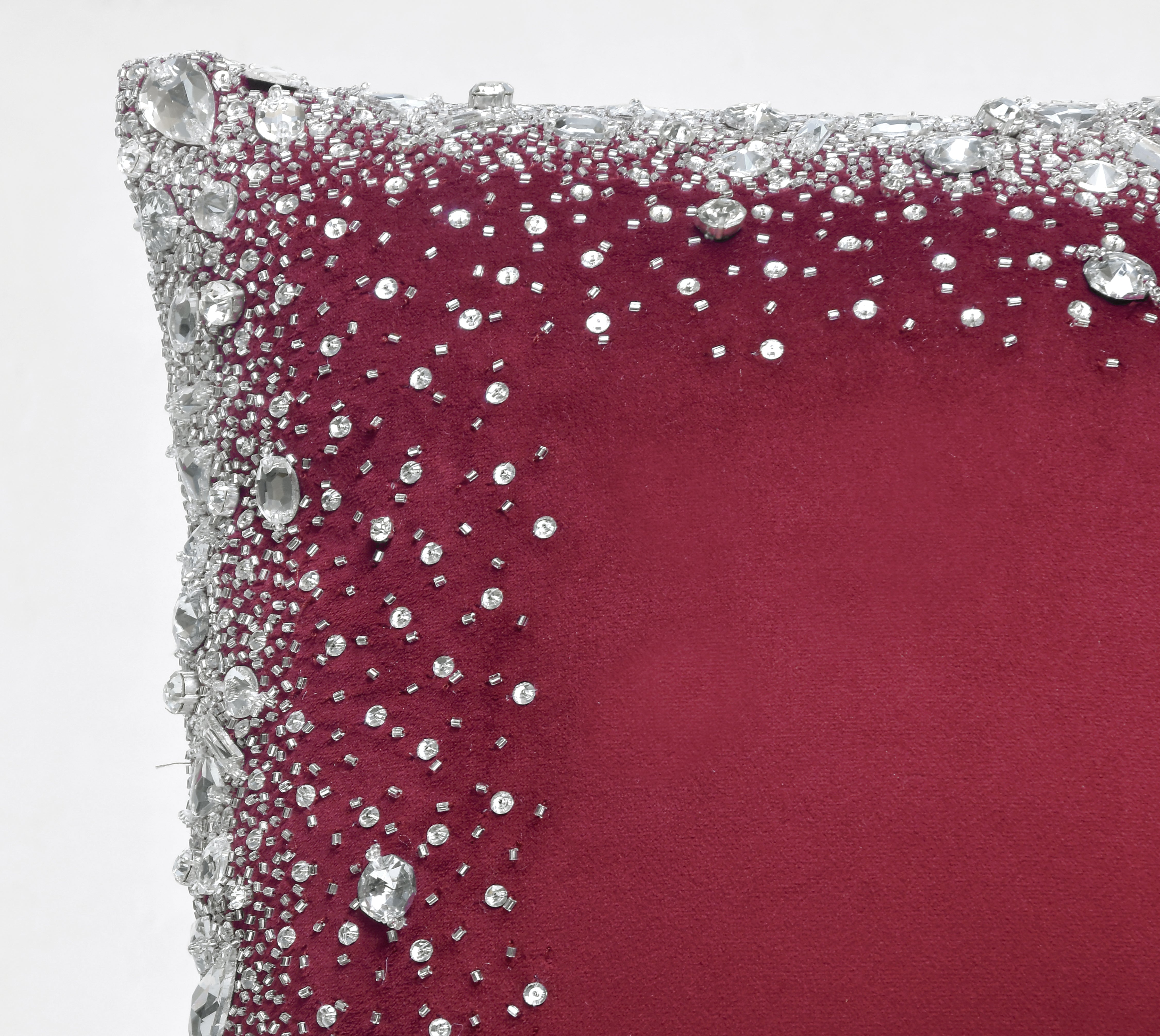 LUMIERE Burgandy Velvet Bling Cushion Cover