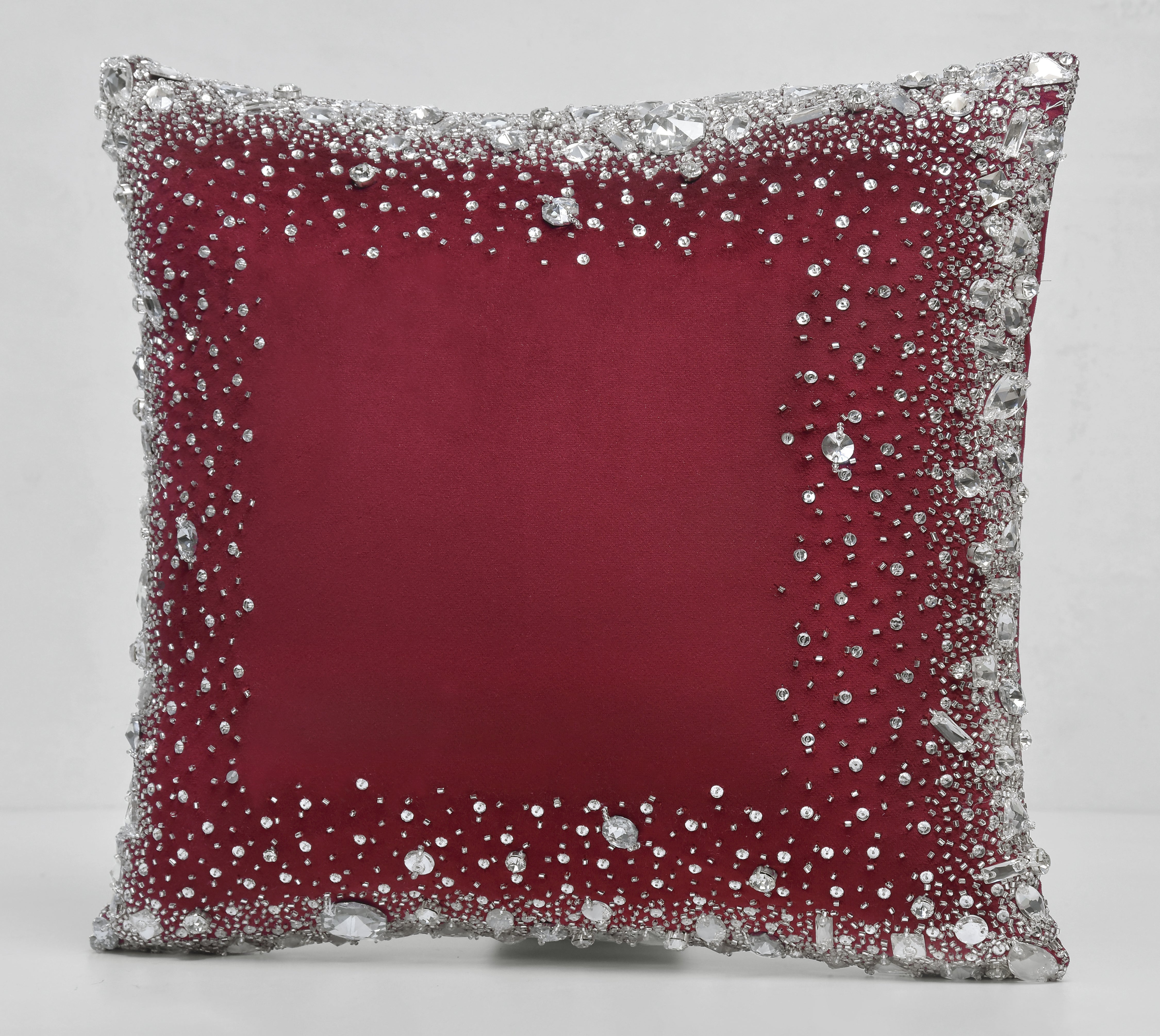 LUMIERE Burgandy Velvet Bling Cushion Cover
