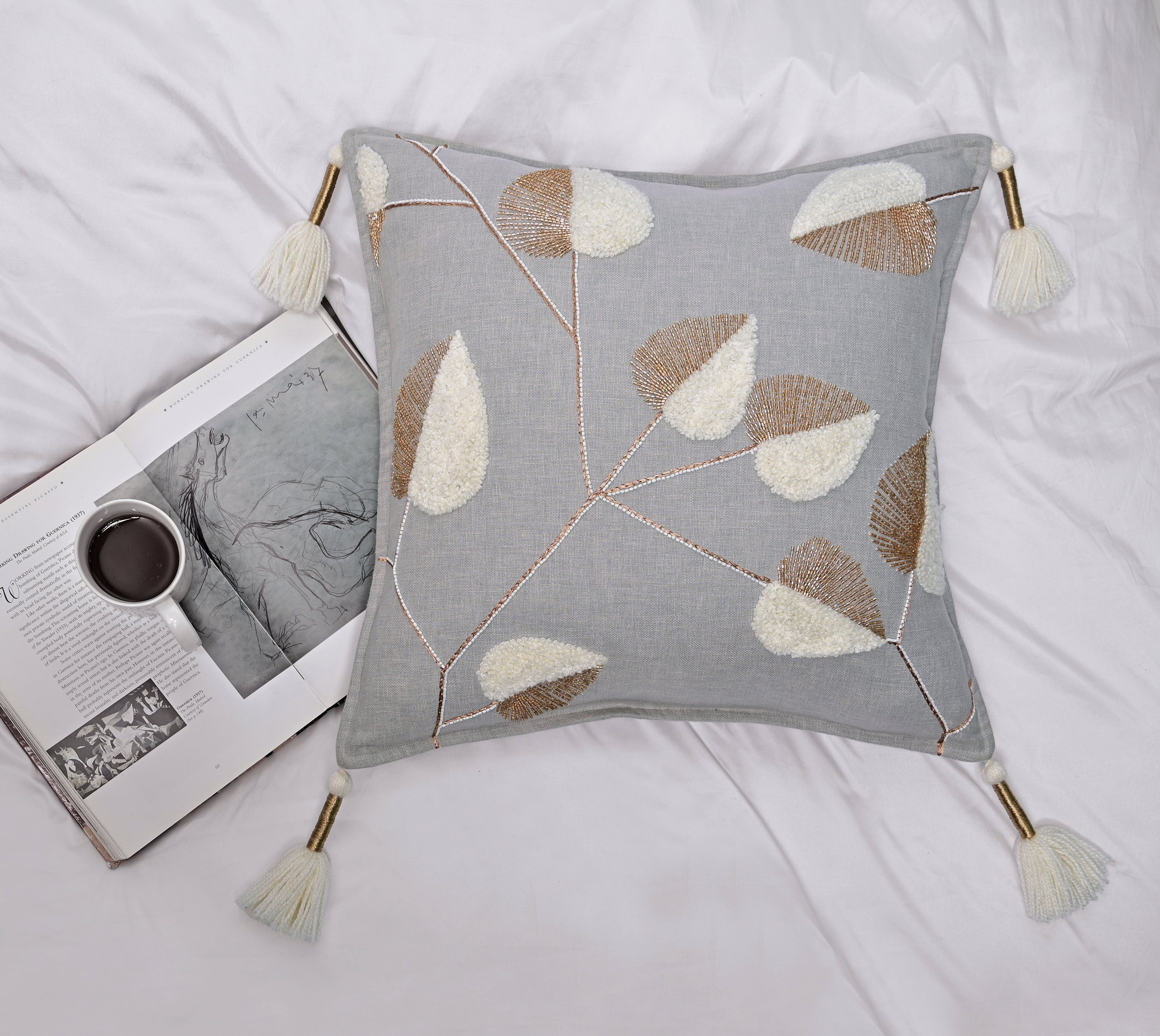 ISABELLA Grey Cotton Cushion Cover