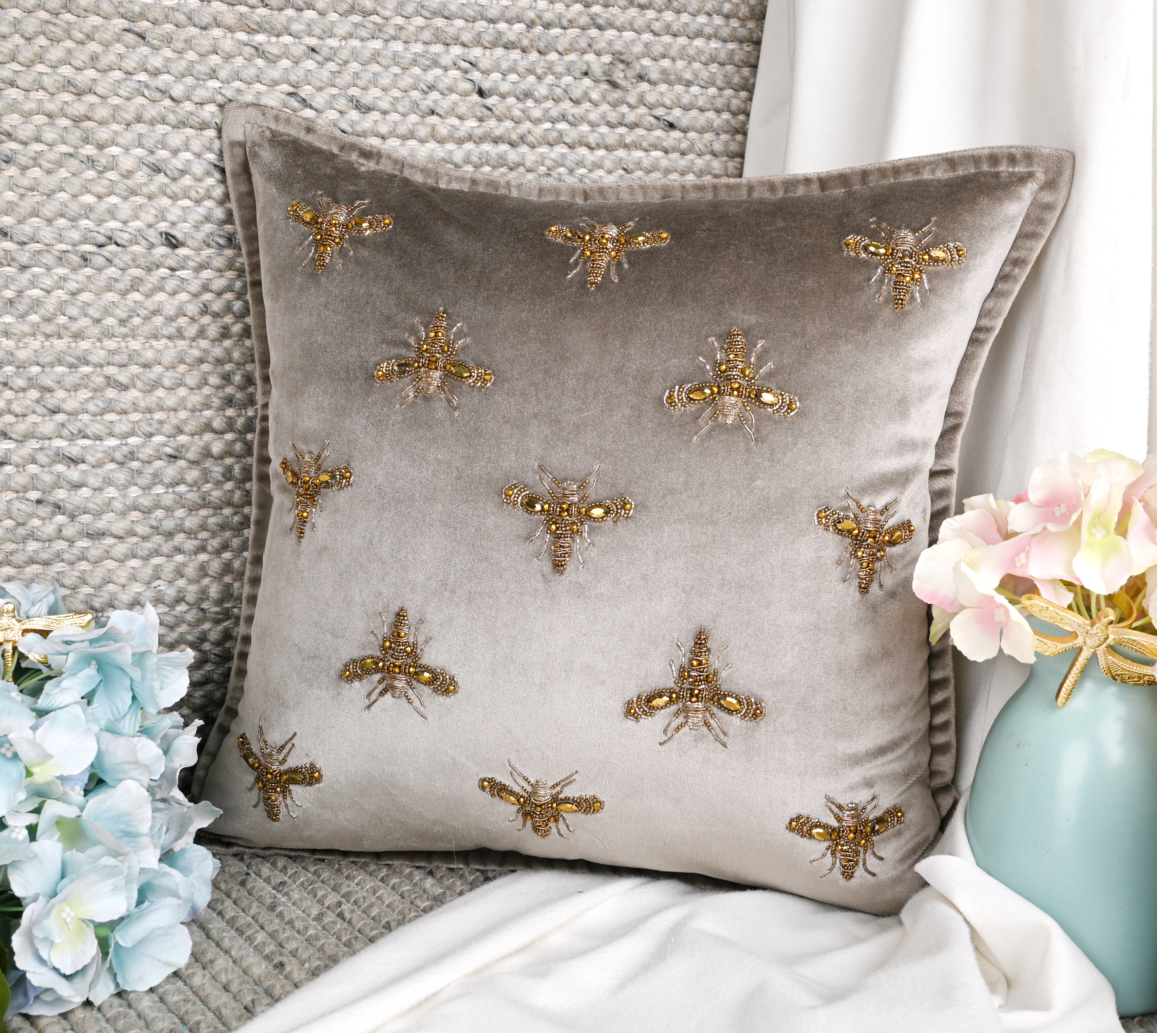 GRACE Grey Velvet Cushion Cover