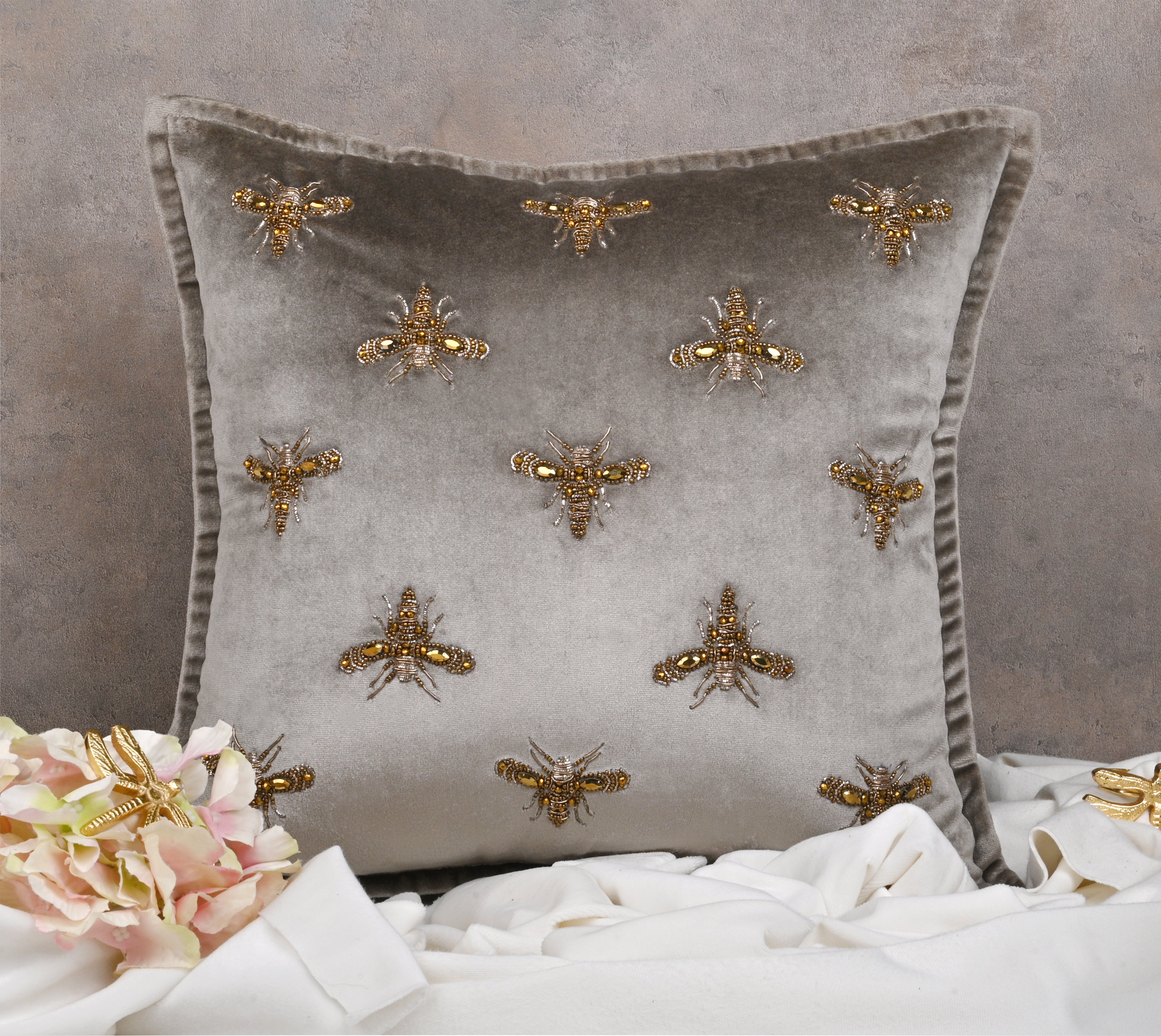 GRACE Grey Velvet Cushion Cover