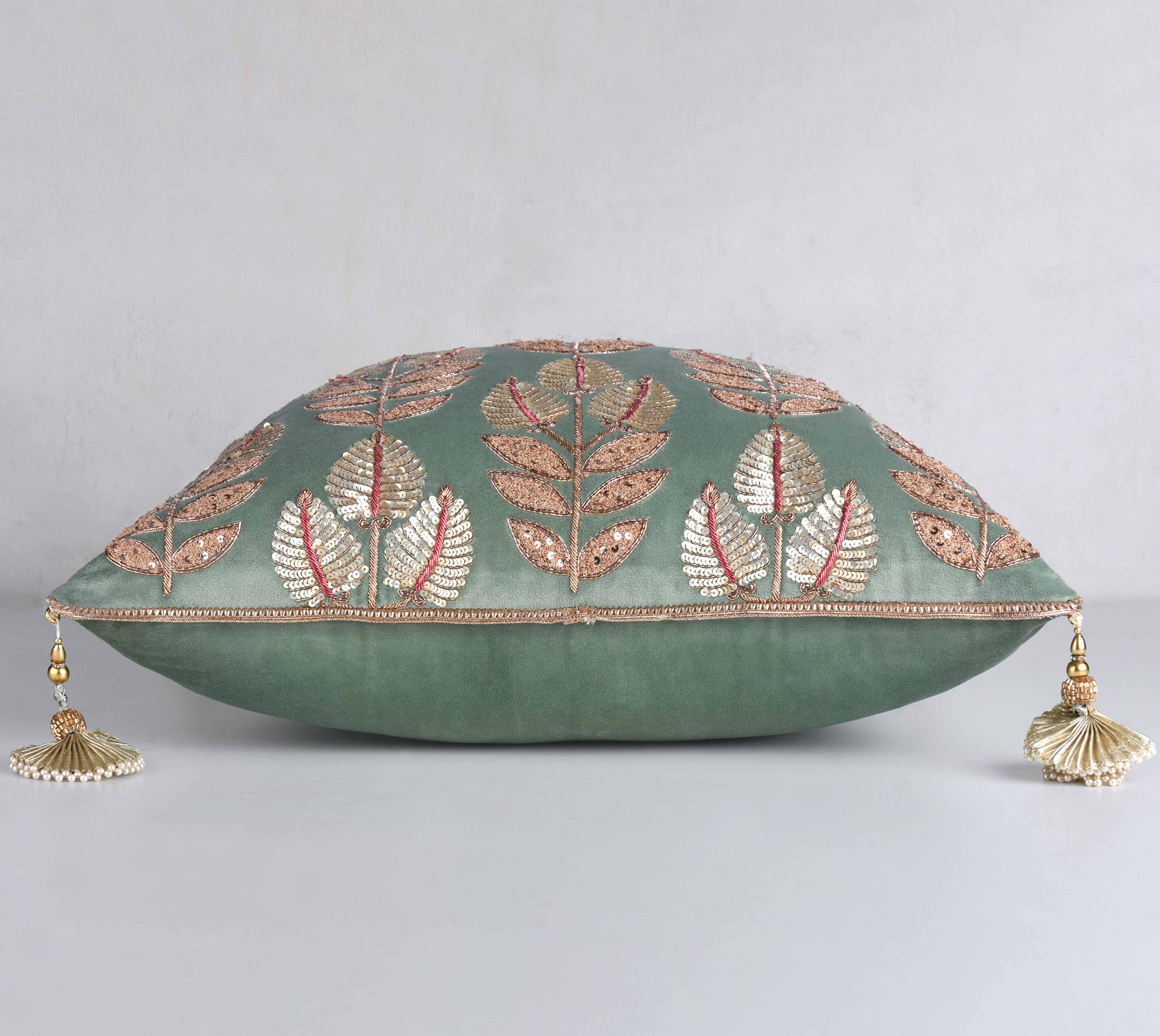 HERITAGE Sage Green Velvet Cushion Cover