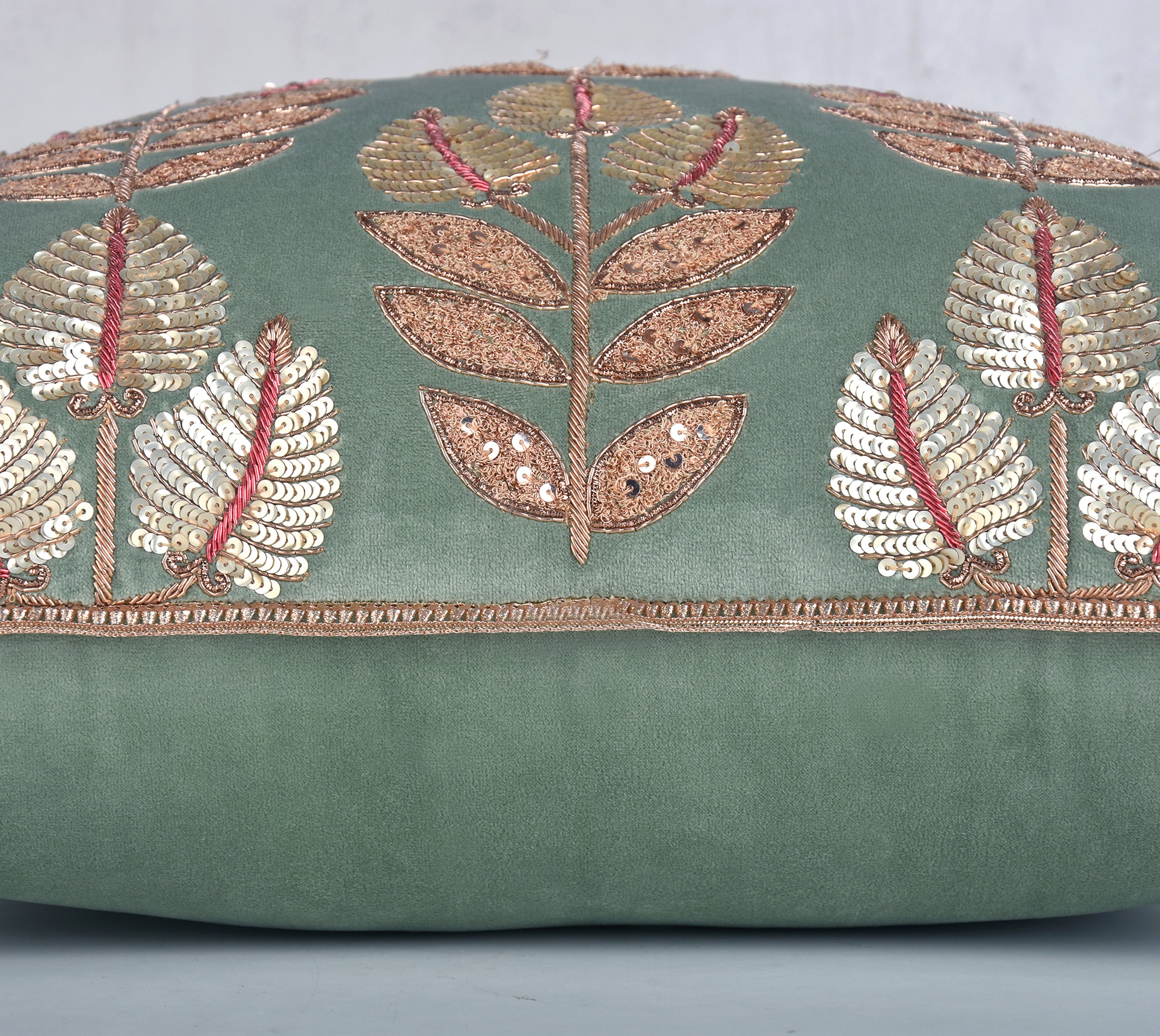 HERITAGE Sage Green Velvet Cushion Cover