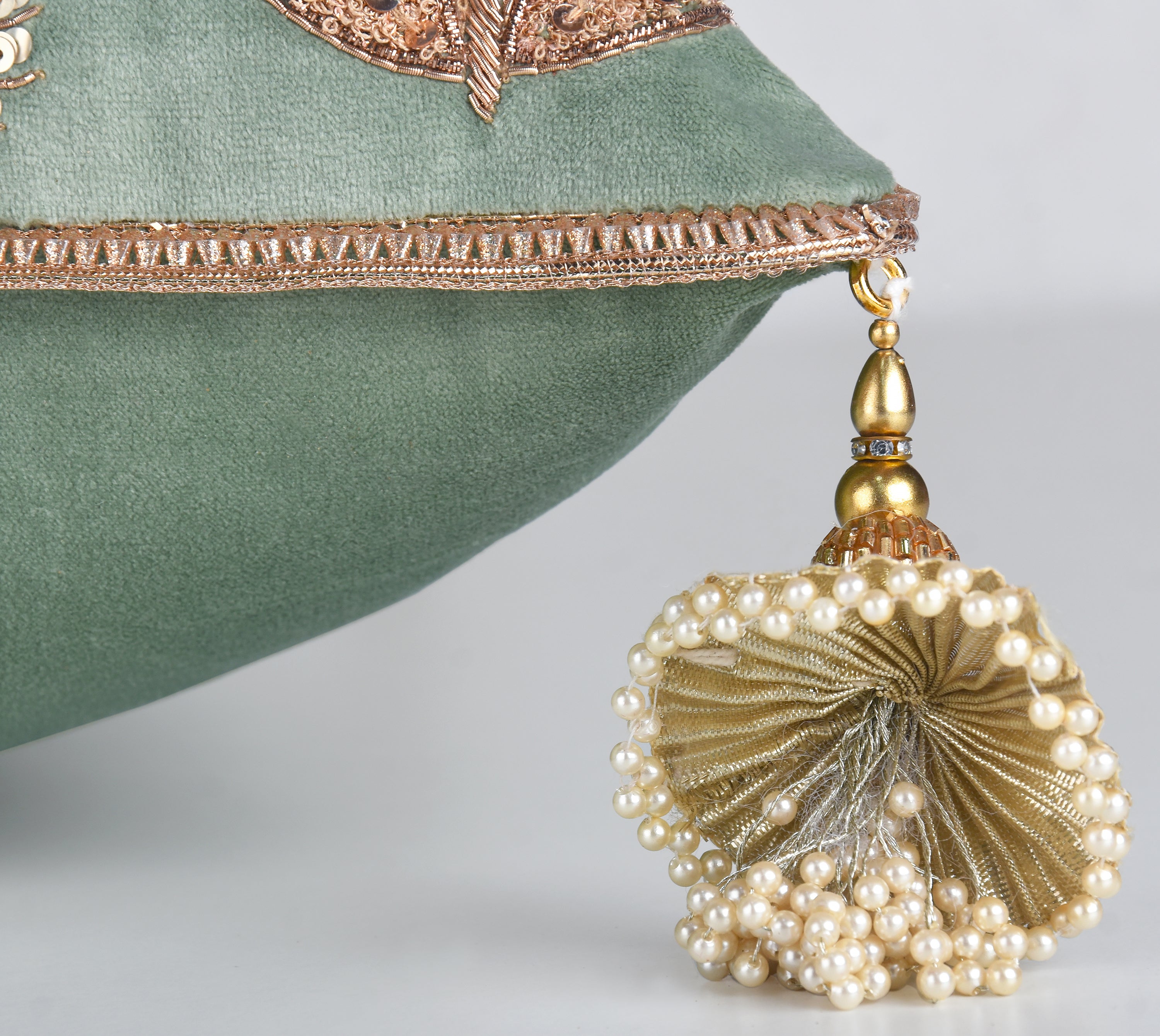 HERITAGE Sage Green Velvet Cushion Cover