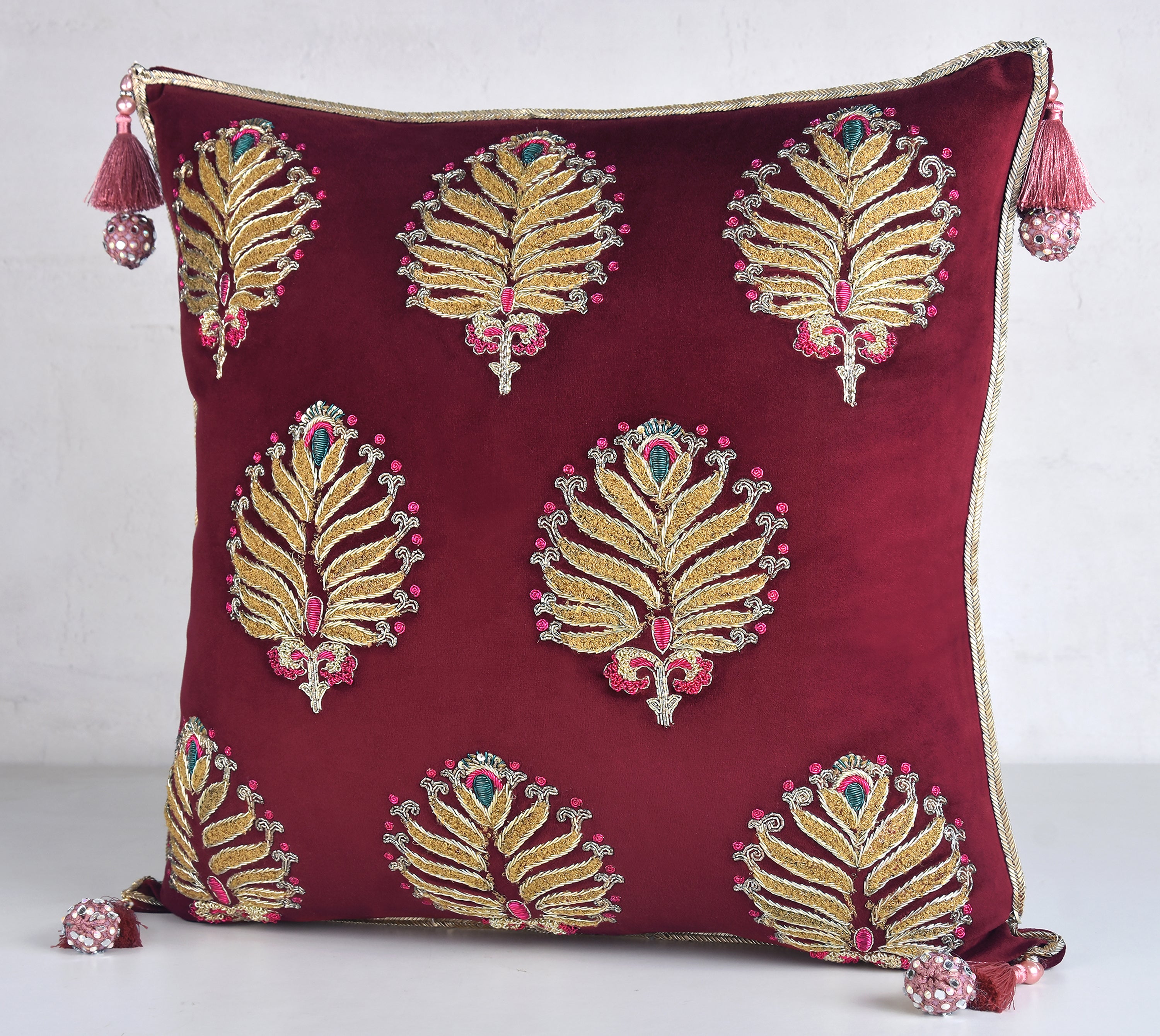 HERITAGE Burgandy velvet Cushion Cover