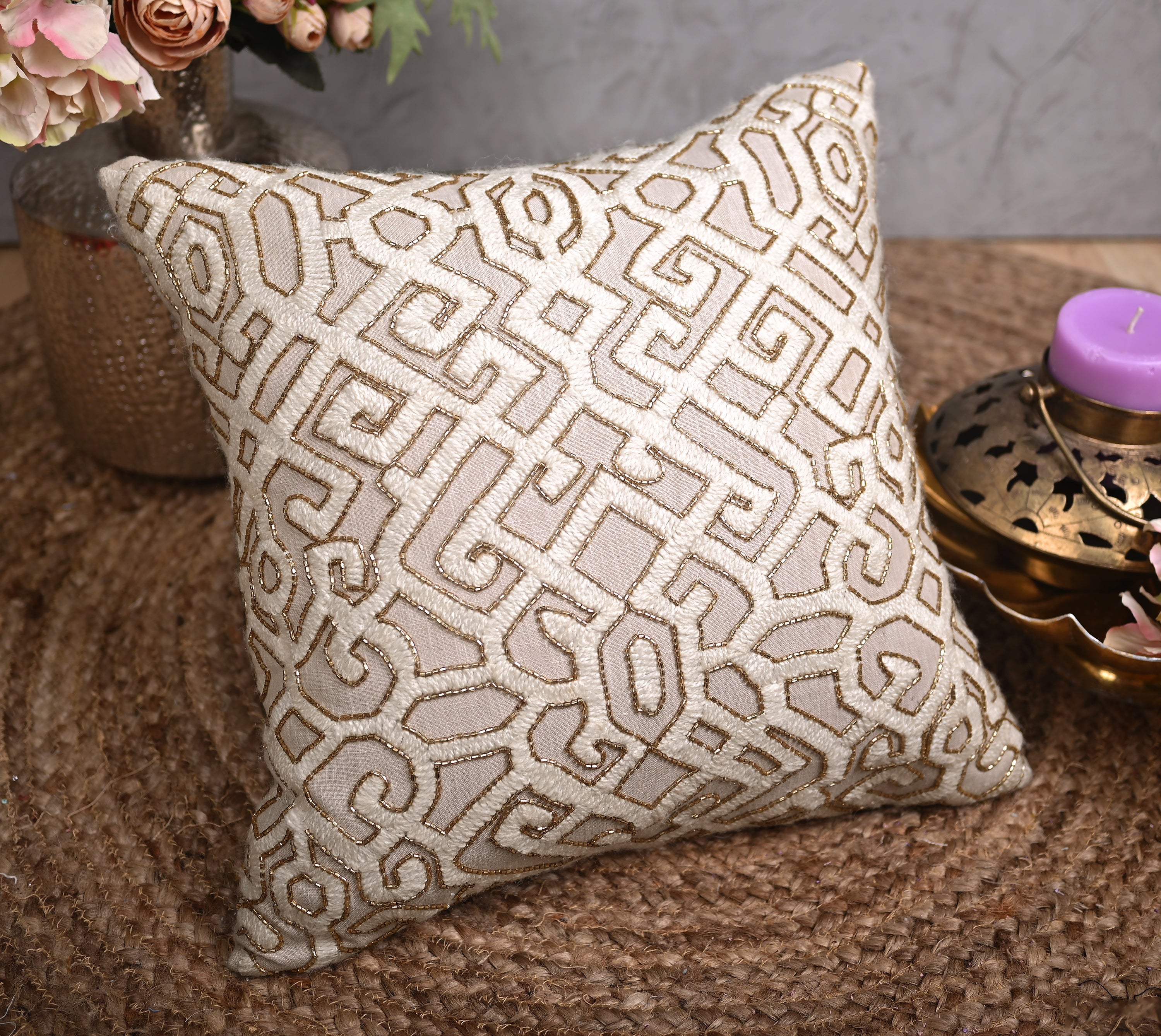 ISABELLA Beige Linen Cushion Cover