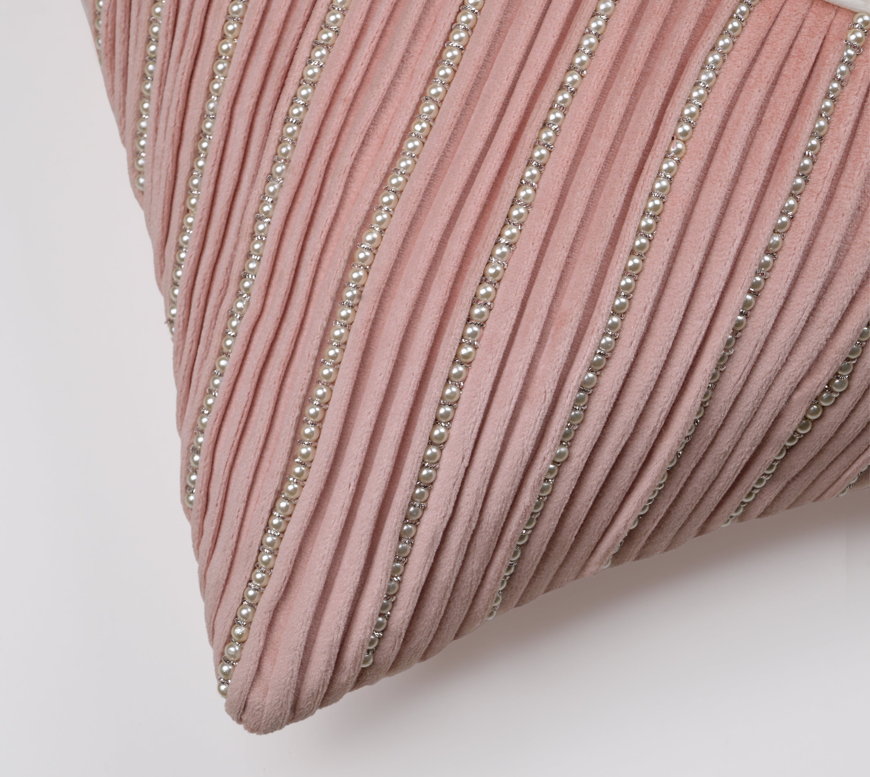 BEVEL Pink White Velvet Pleated Cushion Cover