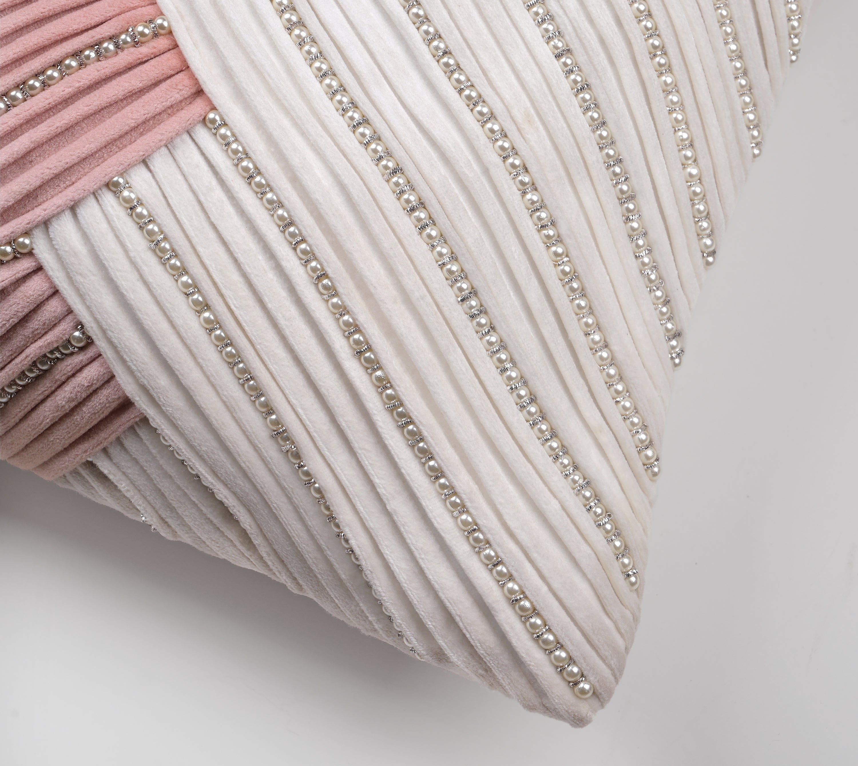BEVEL Pink White Velvet Pleated Cushion Cover