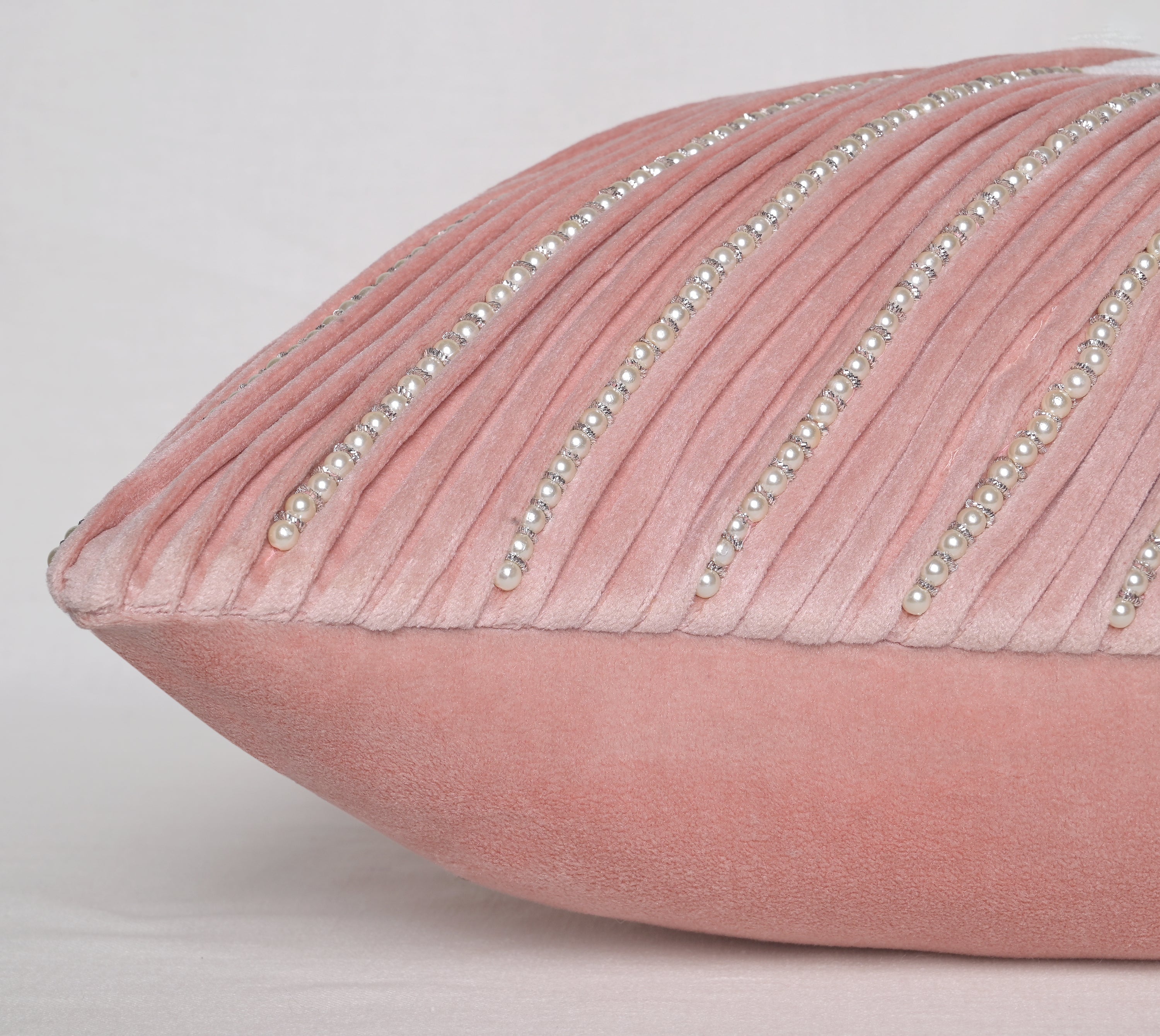 BEVEL Pink White Velvet Pleated Cushion Cover
