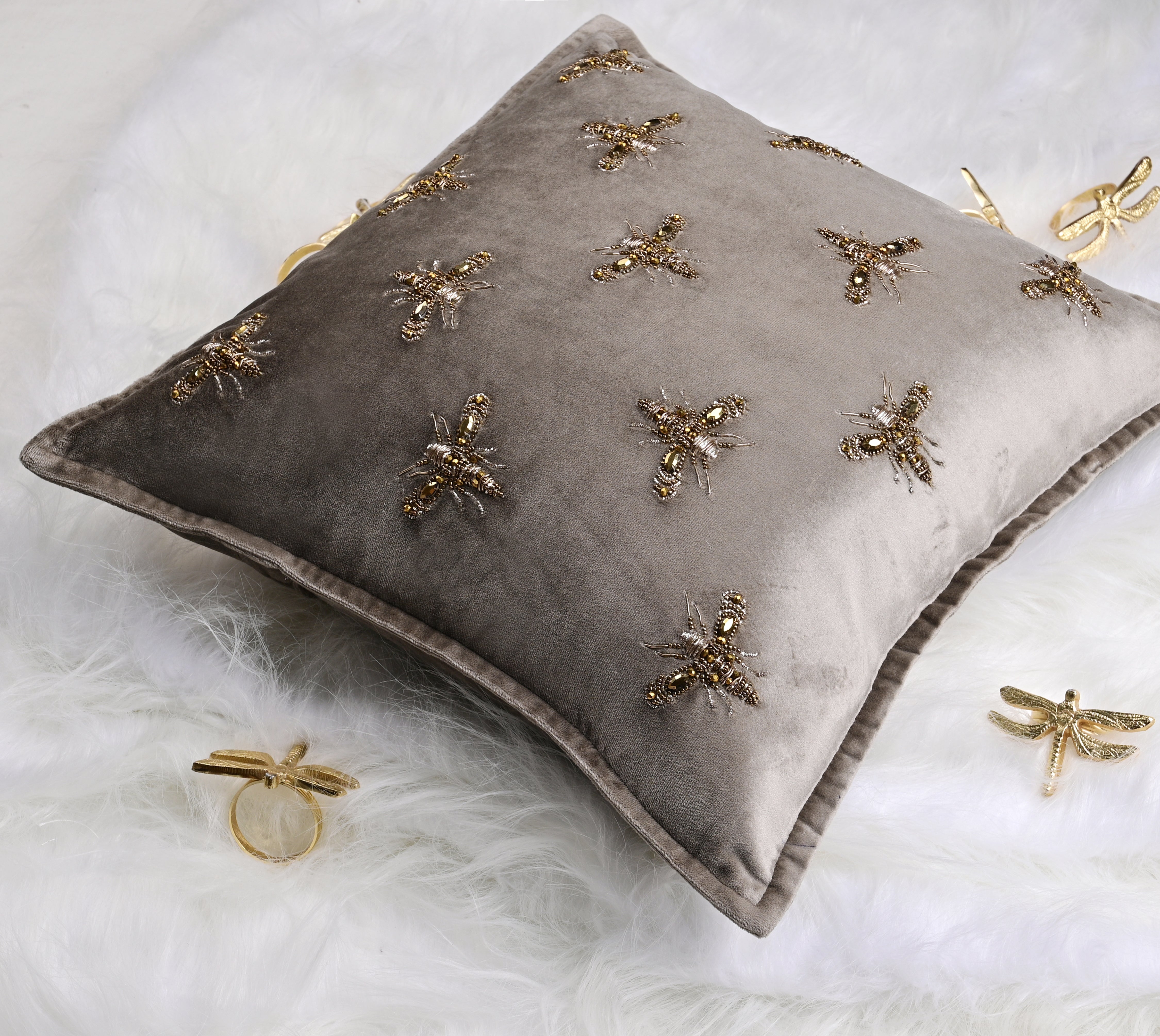 GRACE Grey Velvet Cushion Cover