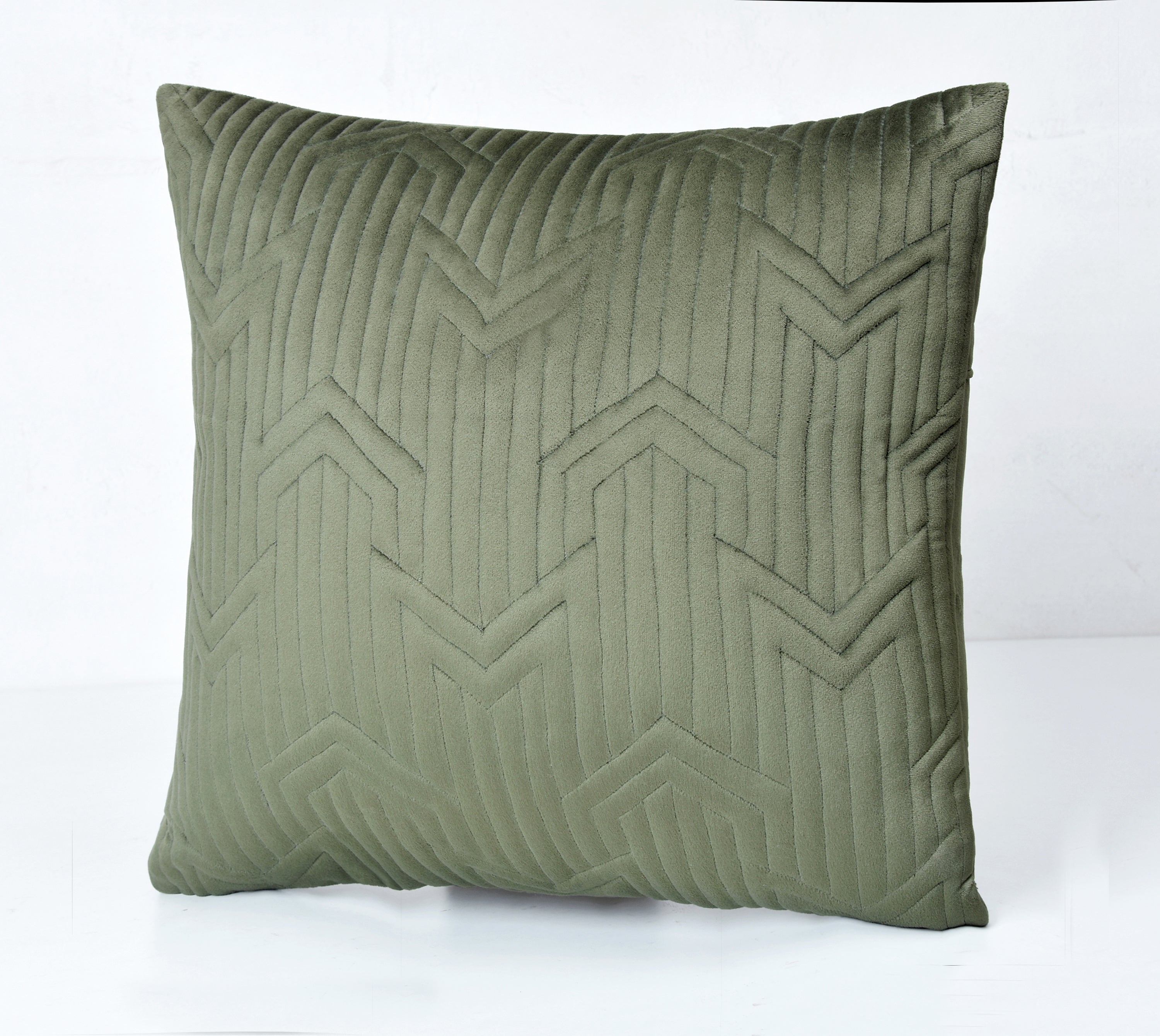 JASPER Green Quilted velvet Cushion Cover