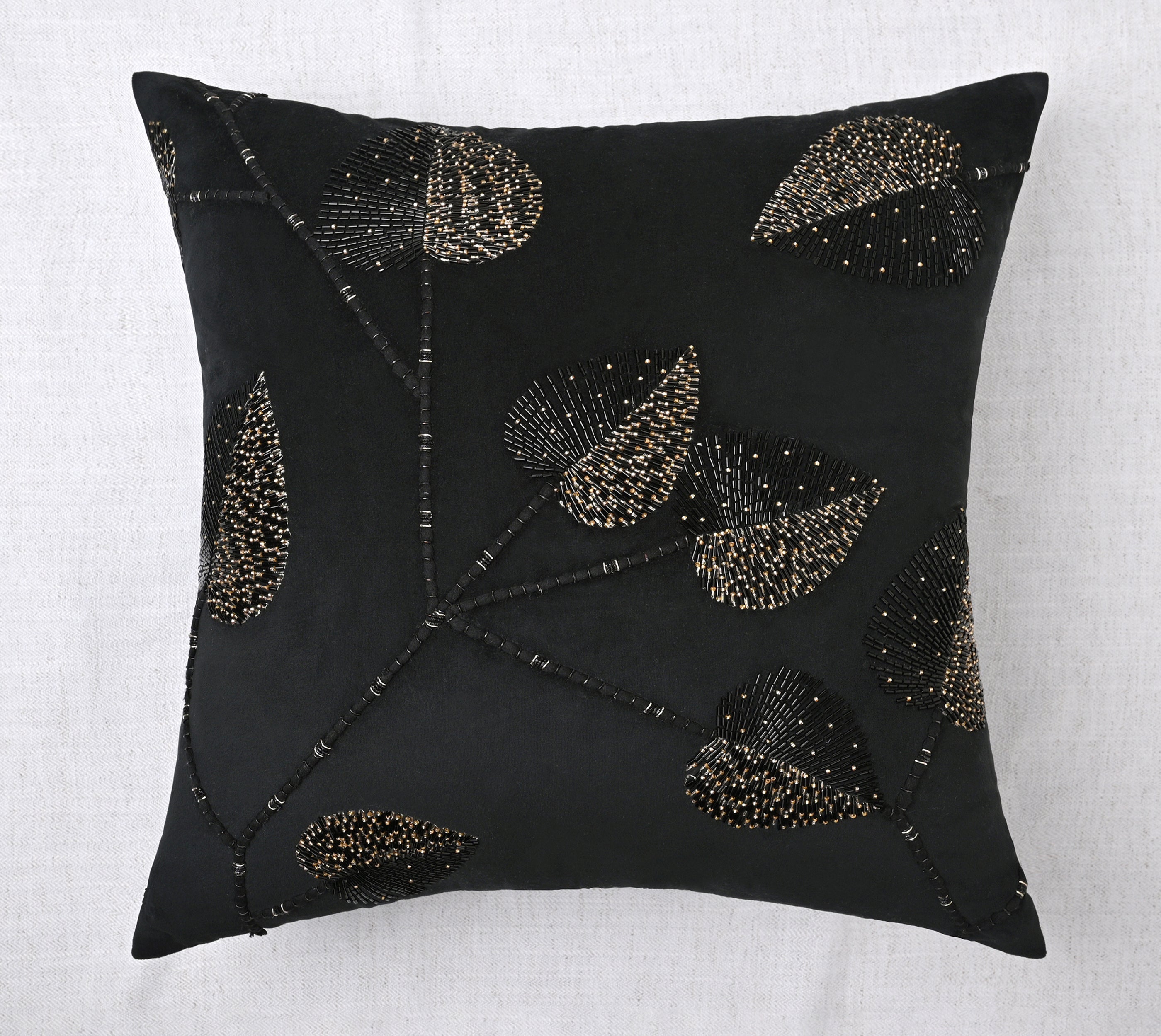 DECORAH BLACK Velvet Beaded Cushion Cover