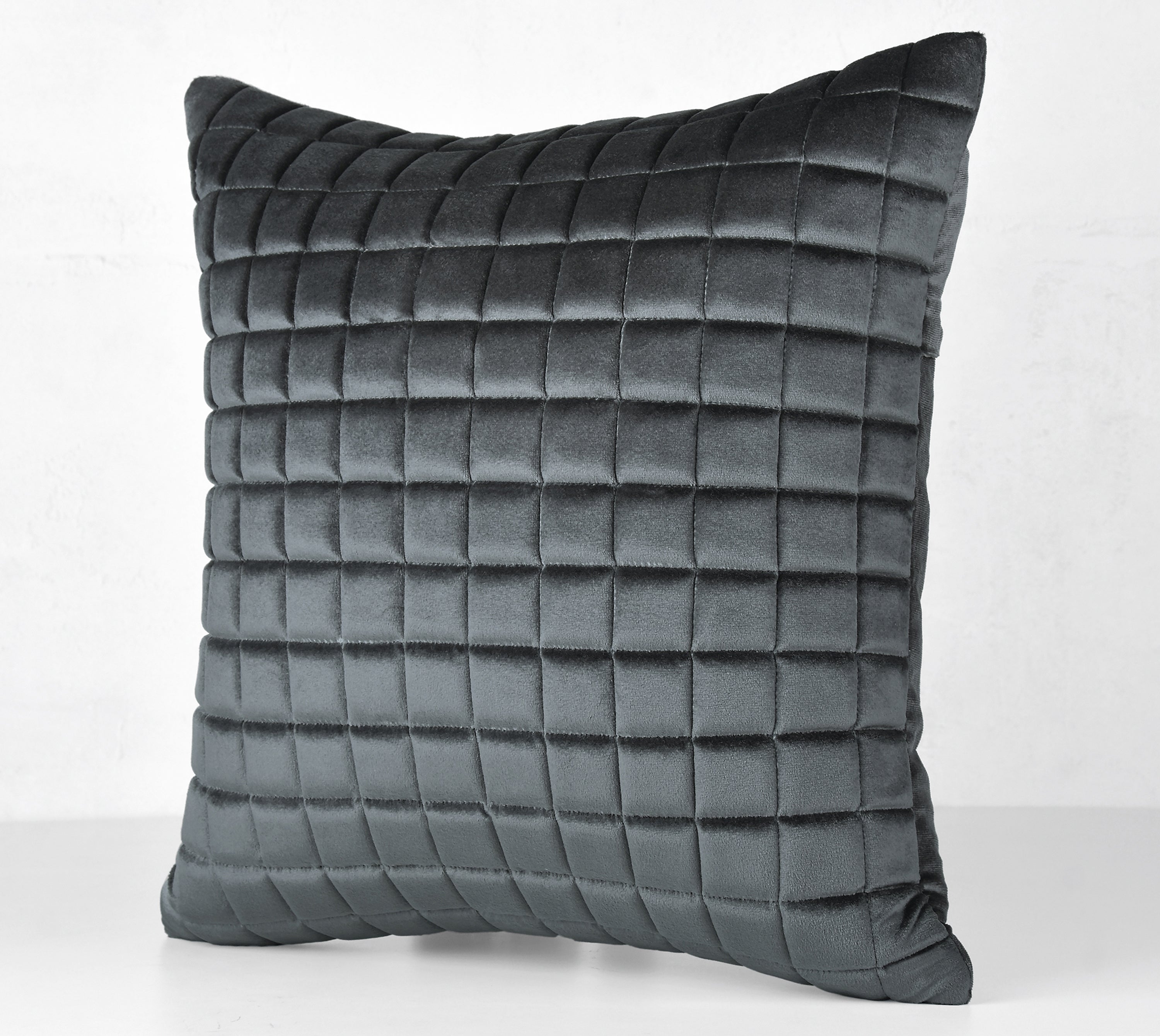 MATRIX Dark Grey Quilted Velvet Cushion Cover