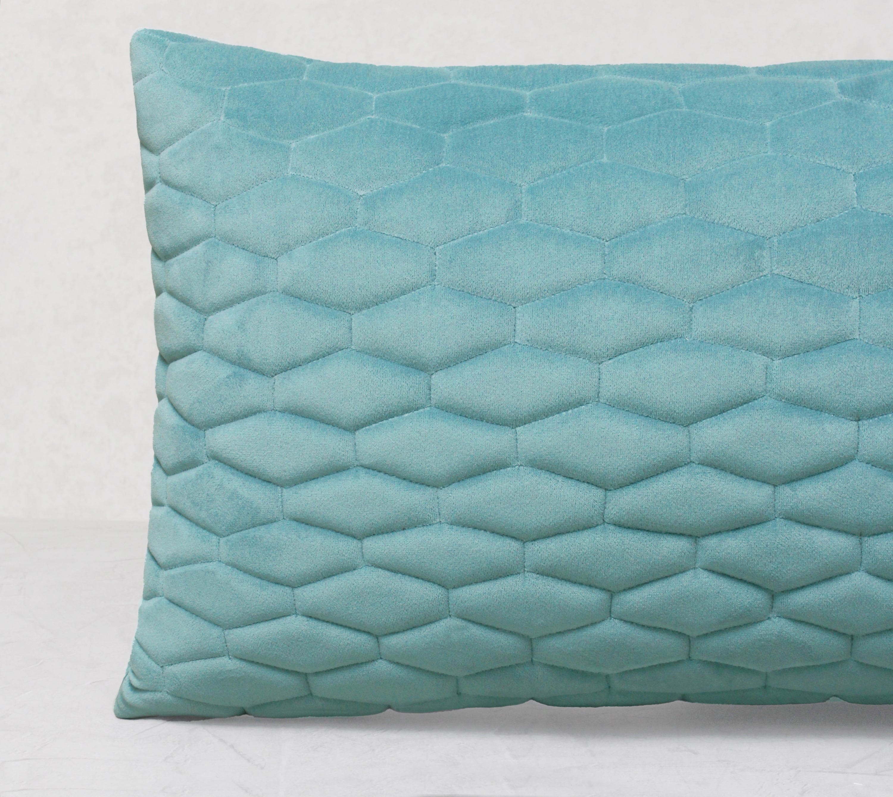JASPER Light Turquoise Quilted Velvet Cushion Cover