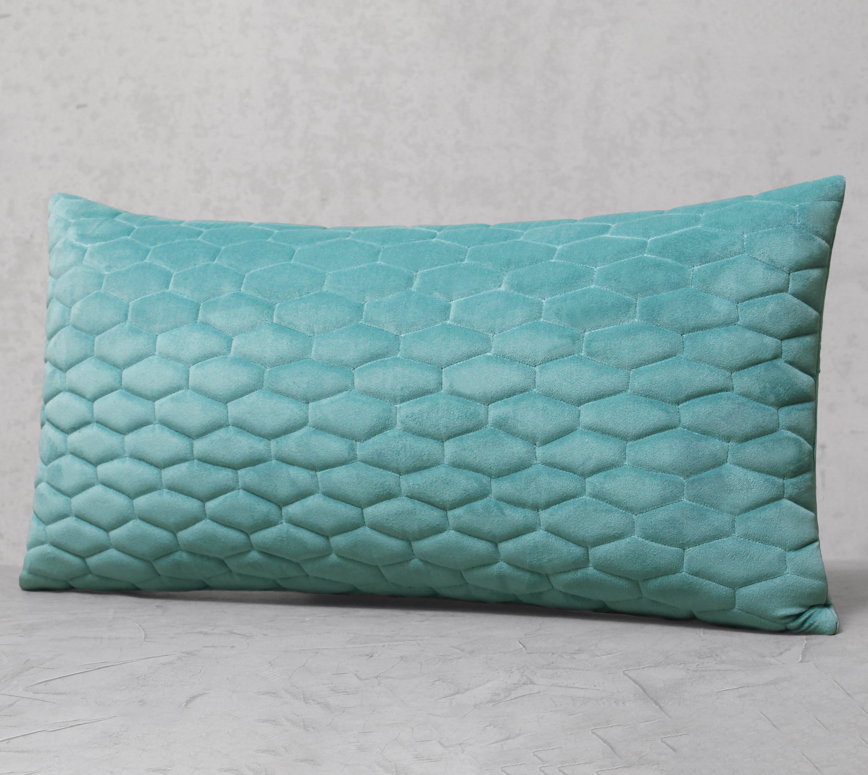 JASPER Light Turquoise Quilted Velvet Cushion Cover