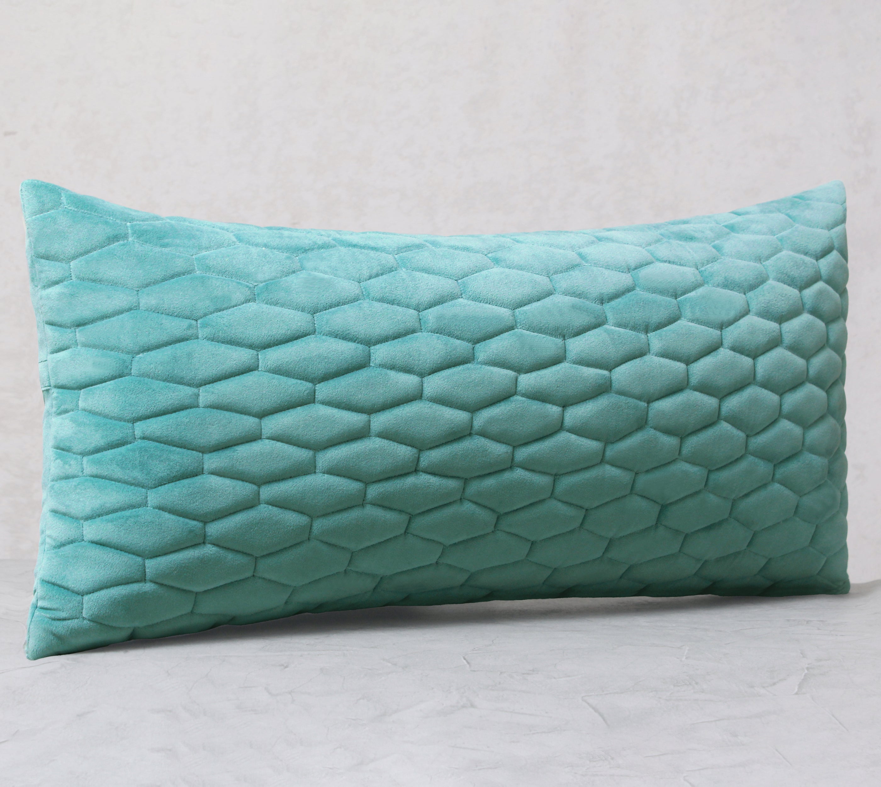 JASPER Light Turquoise Quilted Velvet Cushion Cover