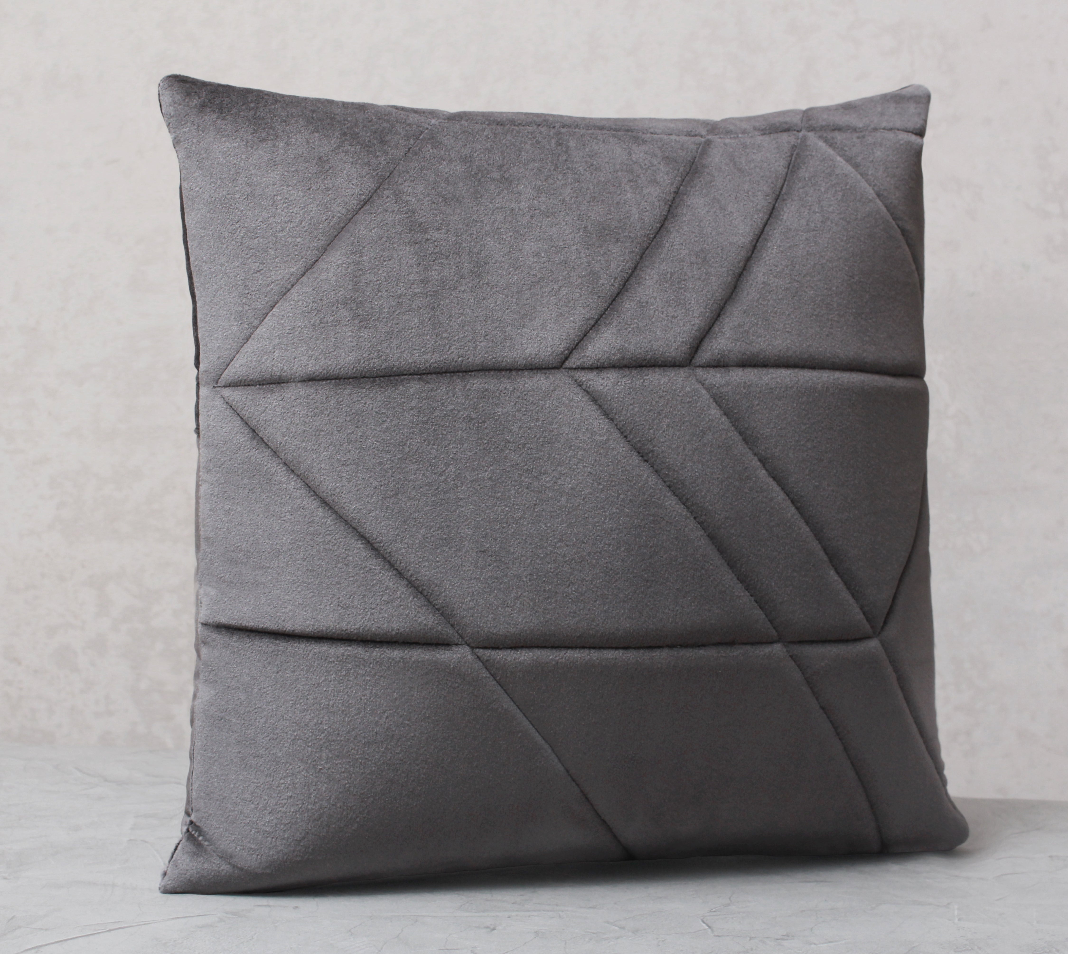 JASPER Grey Quilted Velvet Cushion Cover