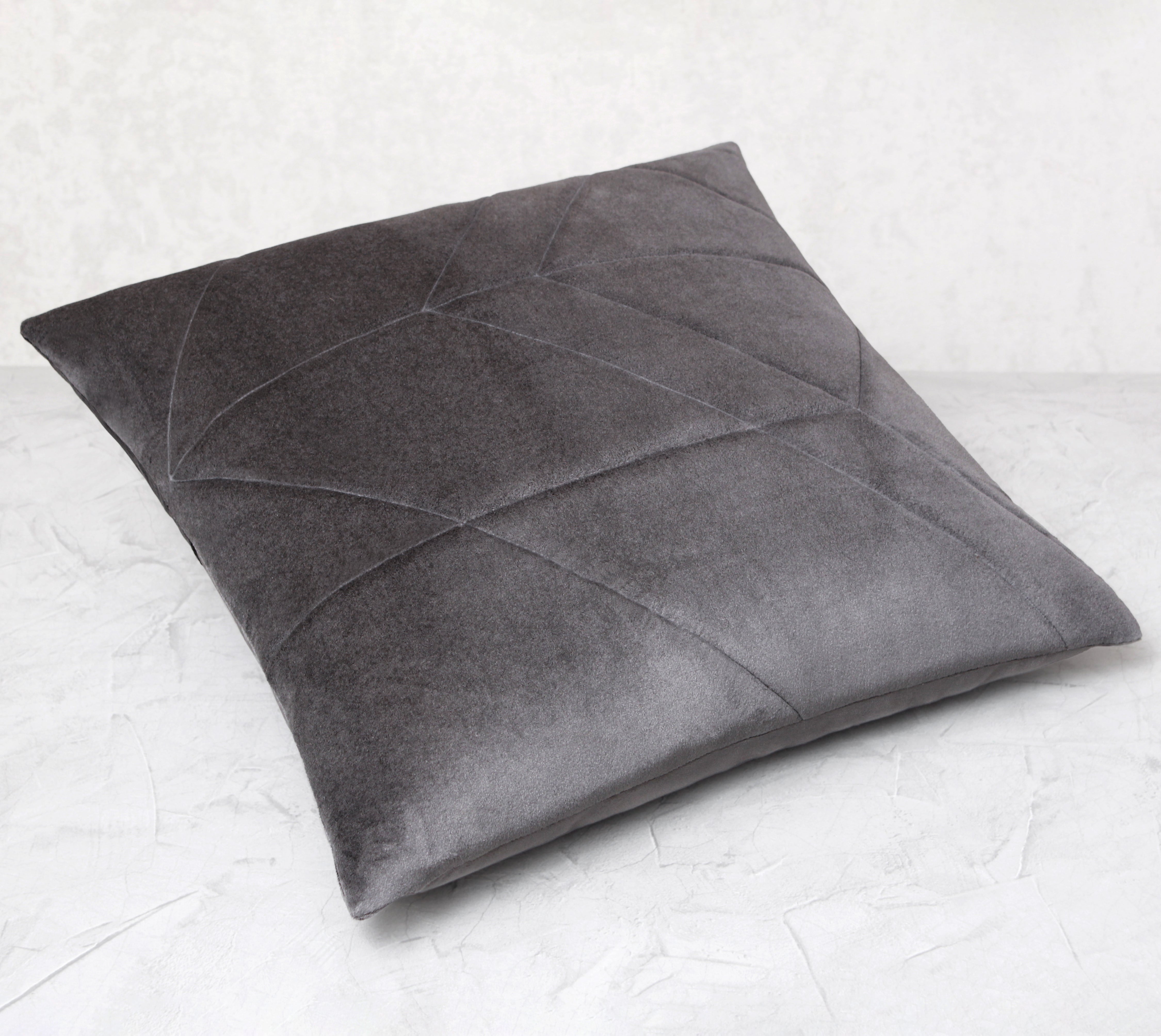 JASPER Grey Quilted Velvet Cushion Cover