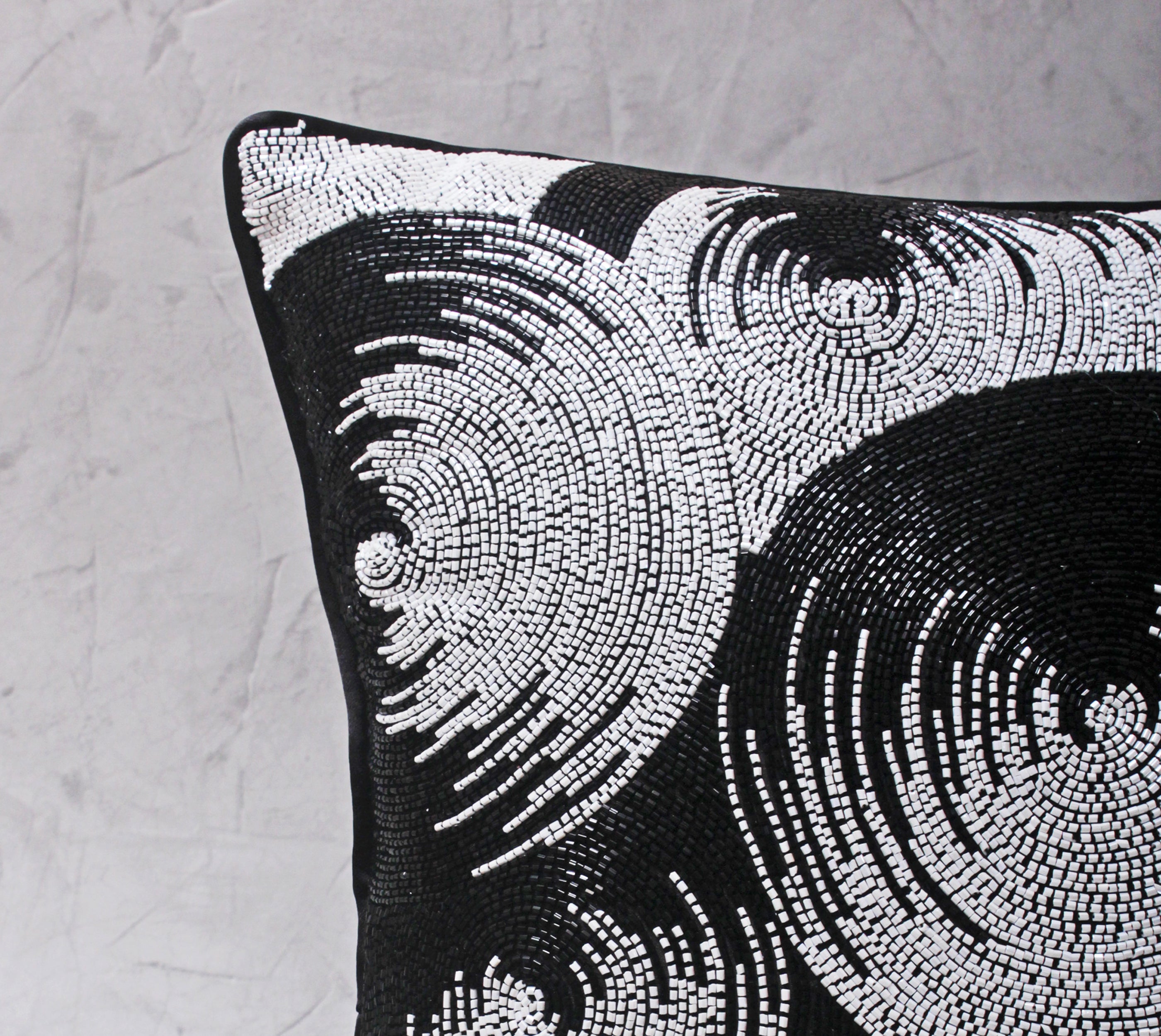 ORNATE Black White Beaded Cushion Cover