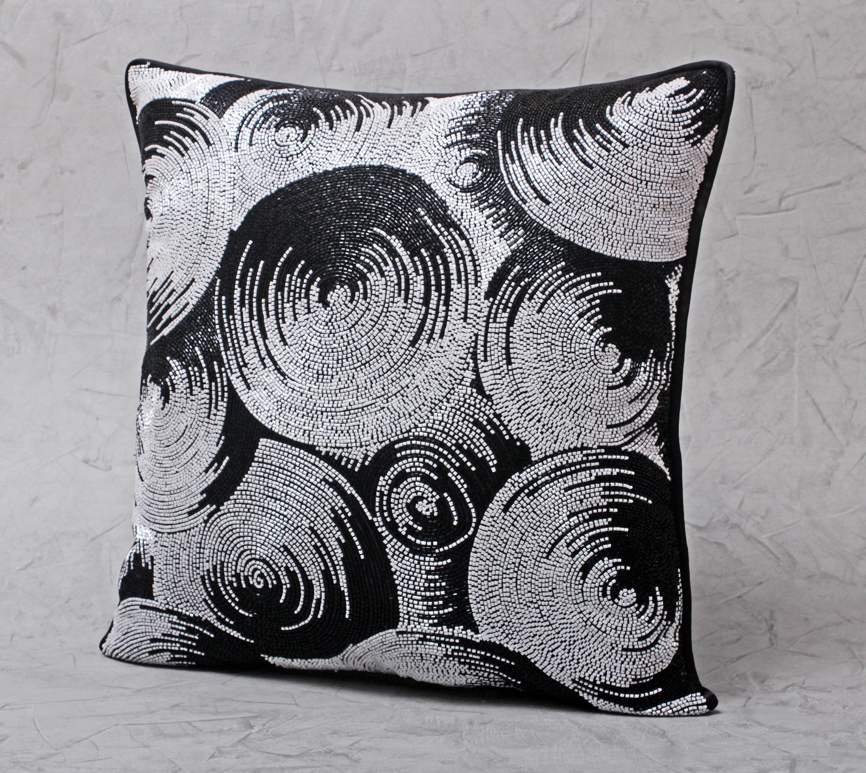 ORNATE Black White Beaded Cushion Cover